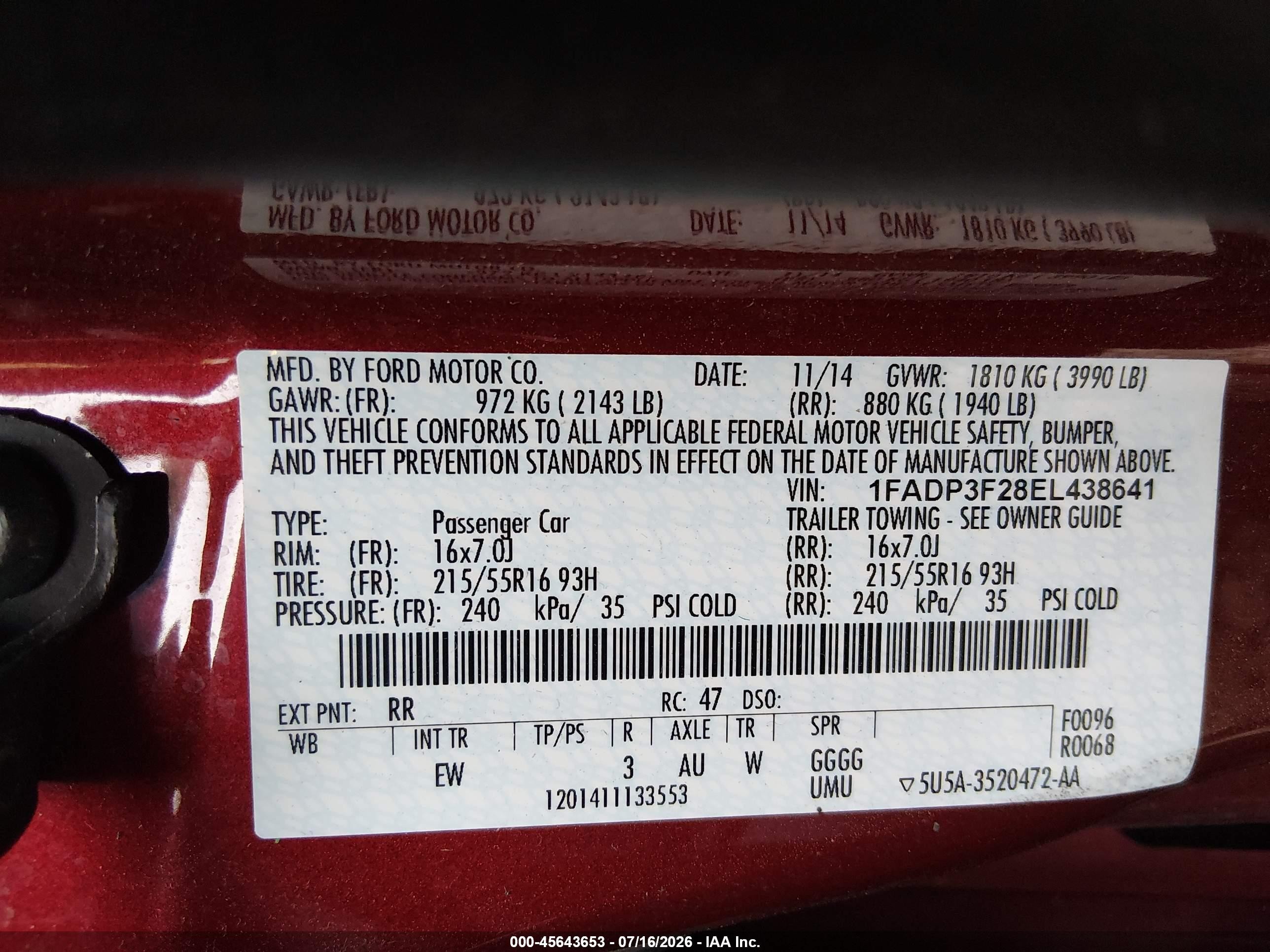 2014 Ford Focus Se Burgundy vin: 1FADP3F28EL438641