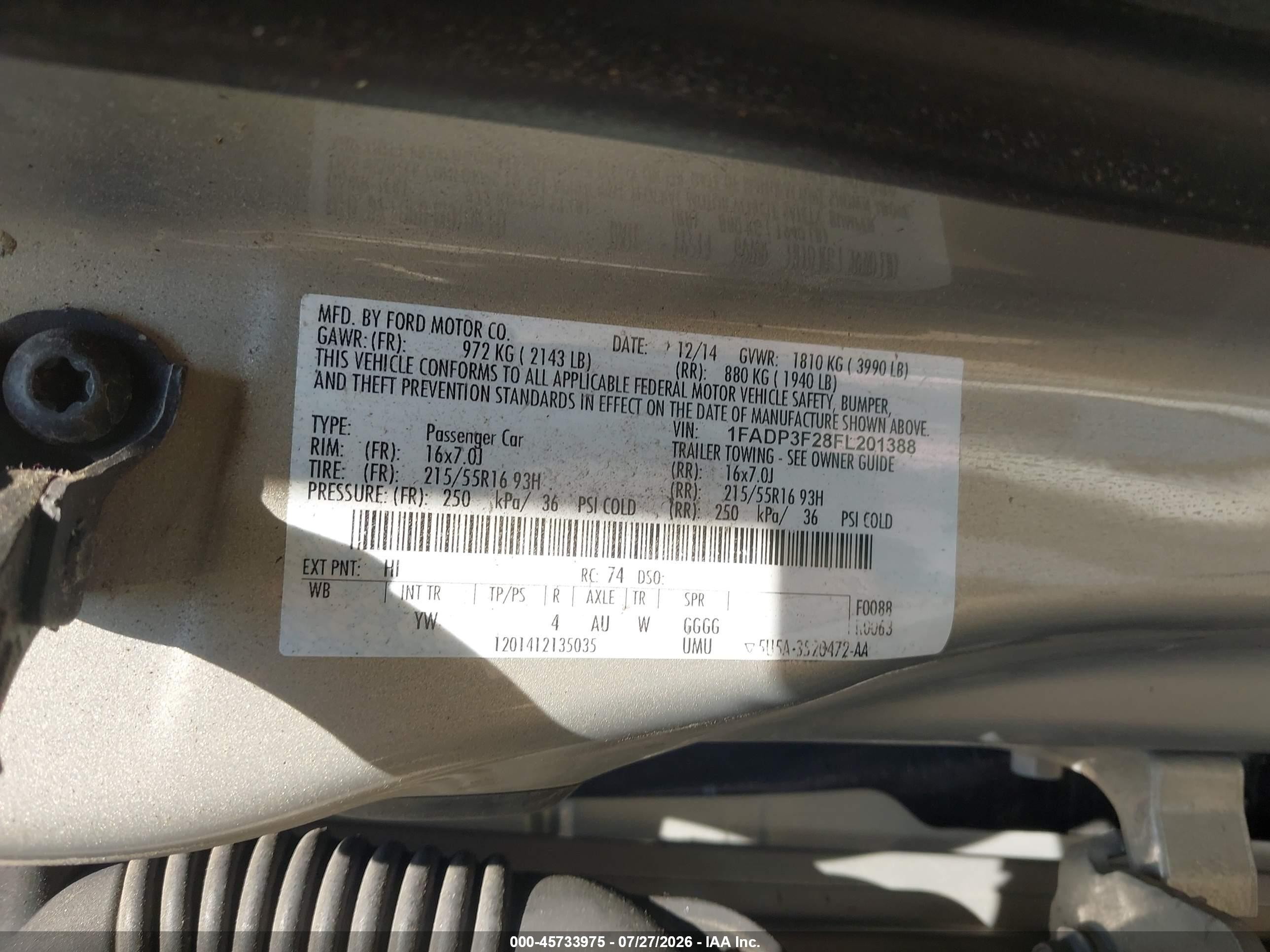 2015 Ford Focus Se Champagne vin: 1FADP3F28FL201388