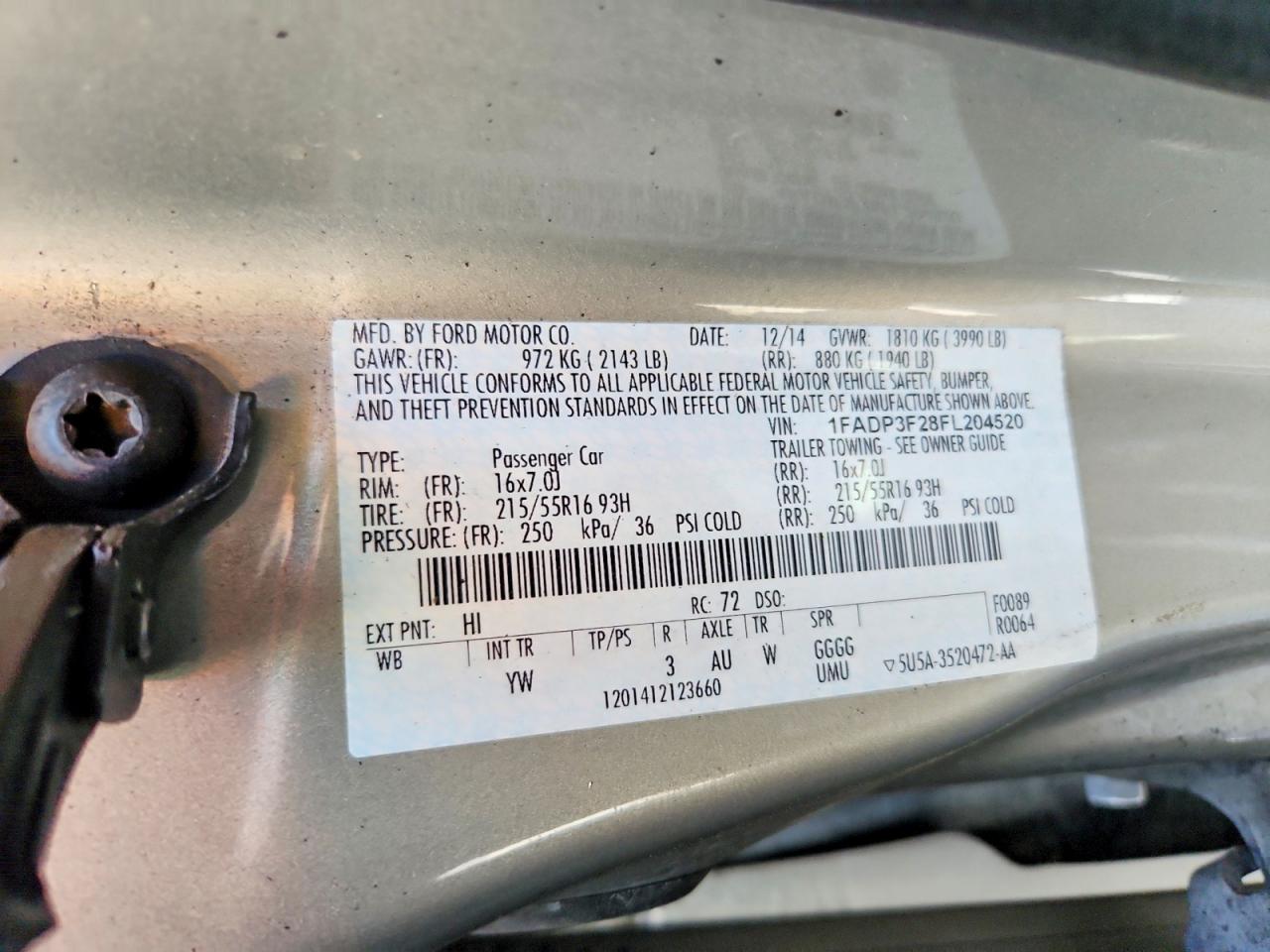 2015 Ford Focus Se Beige vin: 1FADP3F28FL204520