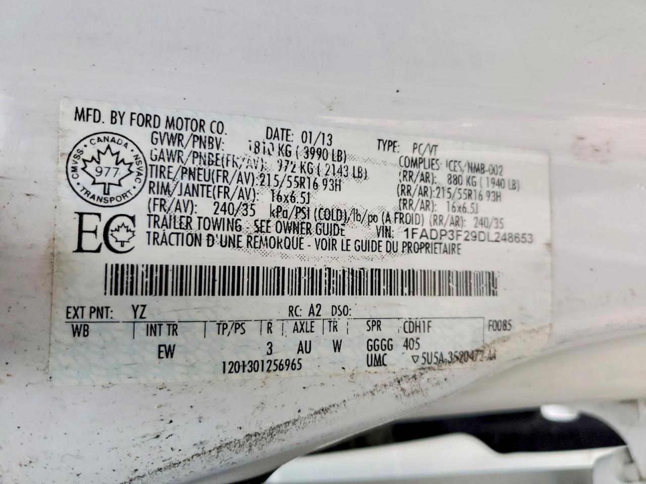 2013 Ford Focus Se White vin: 1FADP3F29DL248653