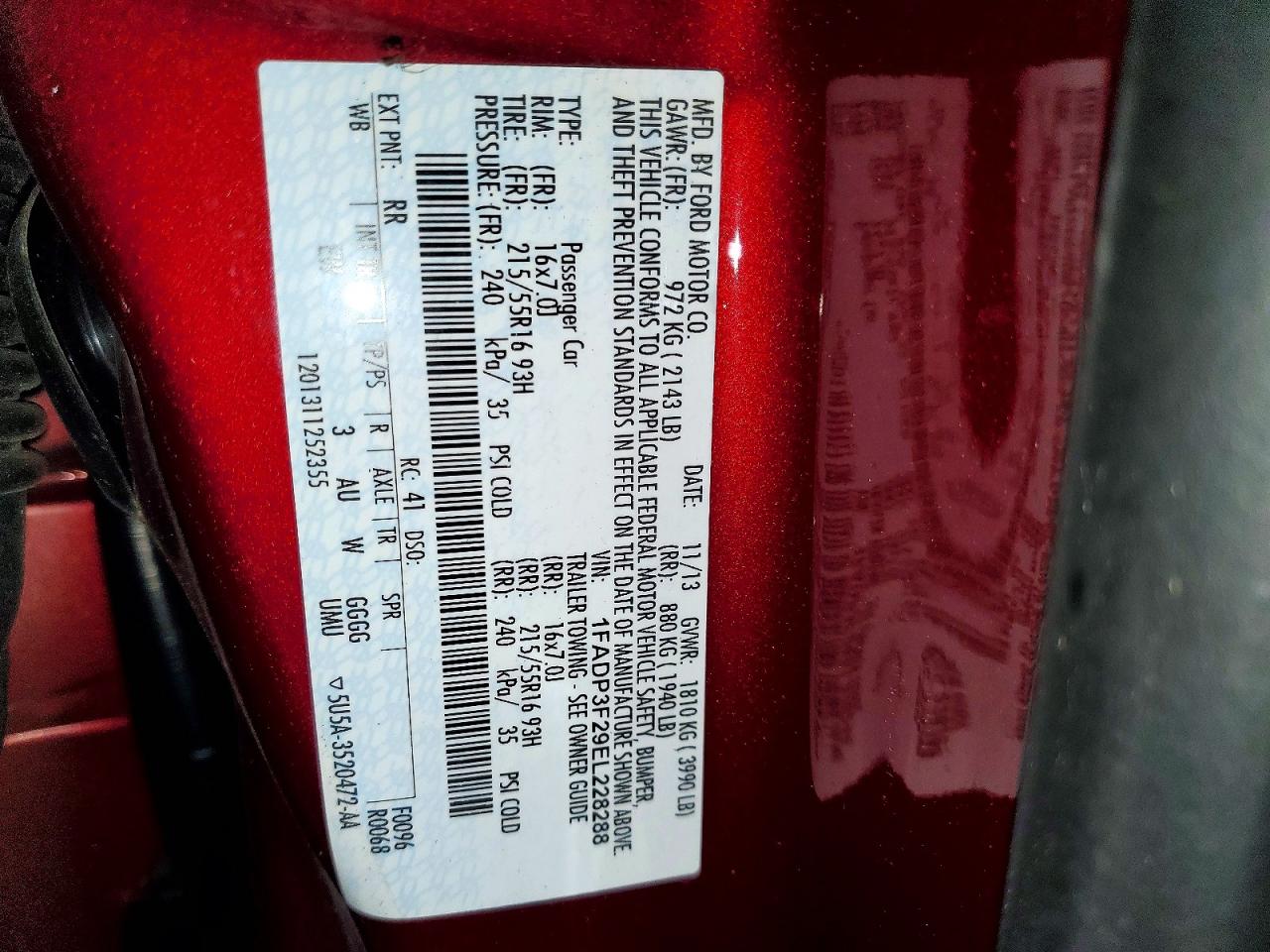 2014 Ford Focus Se Burgundy vin: 1FADP3F29EL228288
