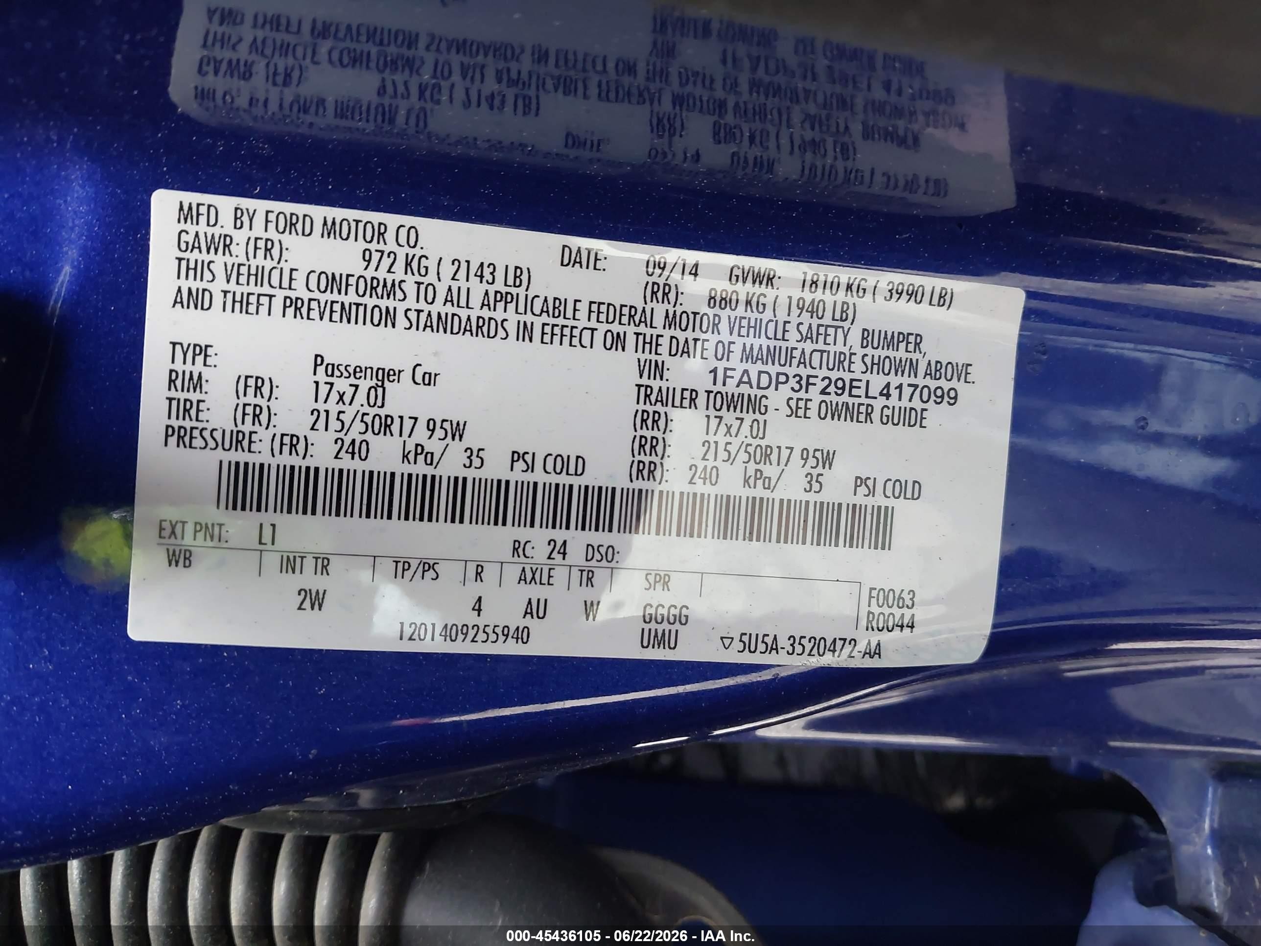 2014 Ford Focus Se Blue vin: 1FADP3F29EL417099