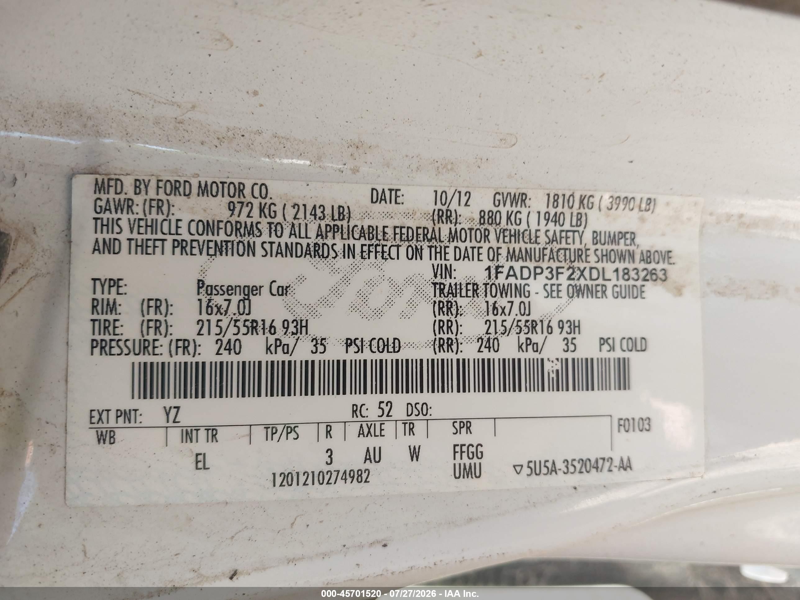 2013 Ford Focus Se White vin: 1FADP3F2XDL183263