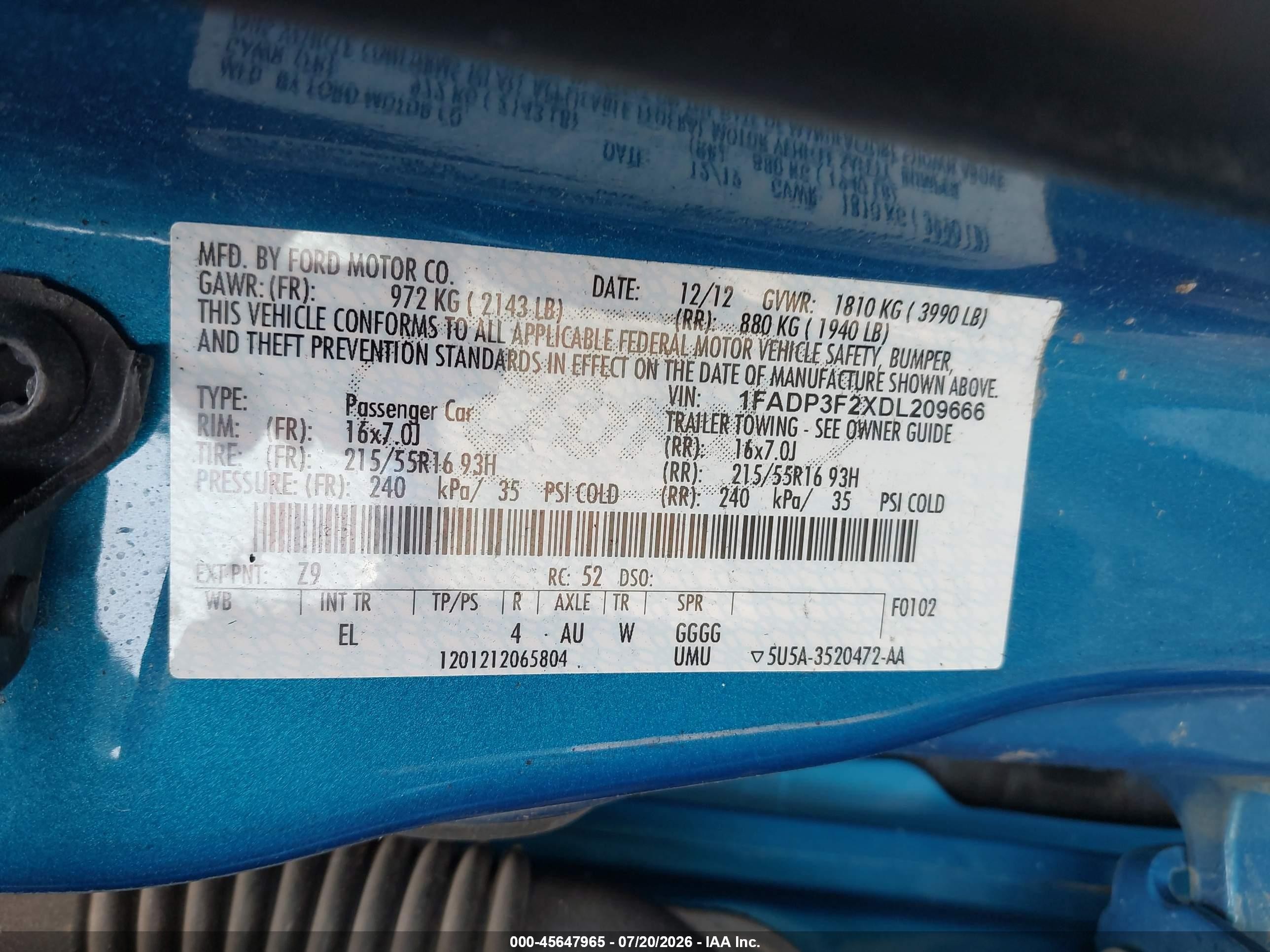 2013 Ford Focus Se Blue vin: 1FADP3F2XDL209666
