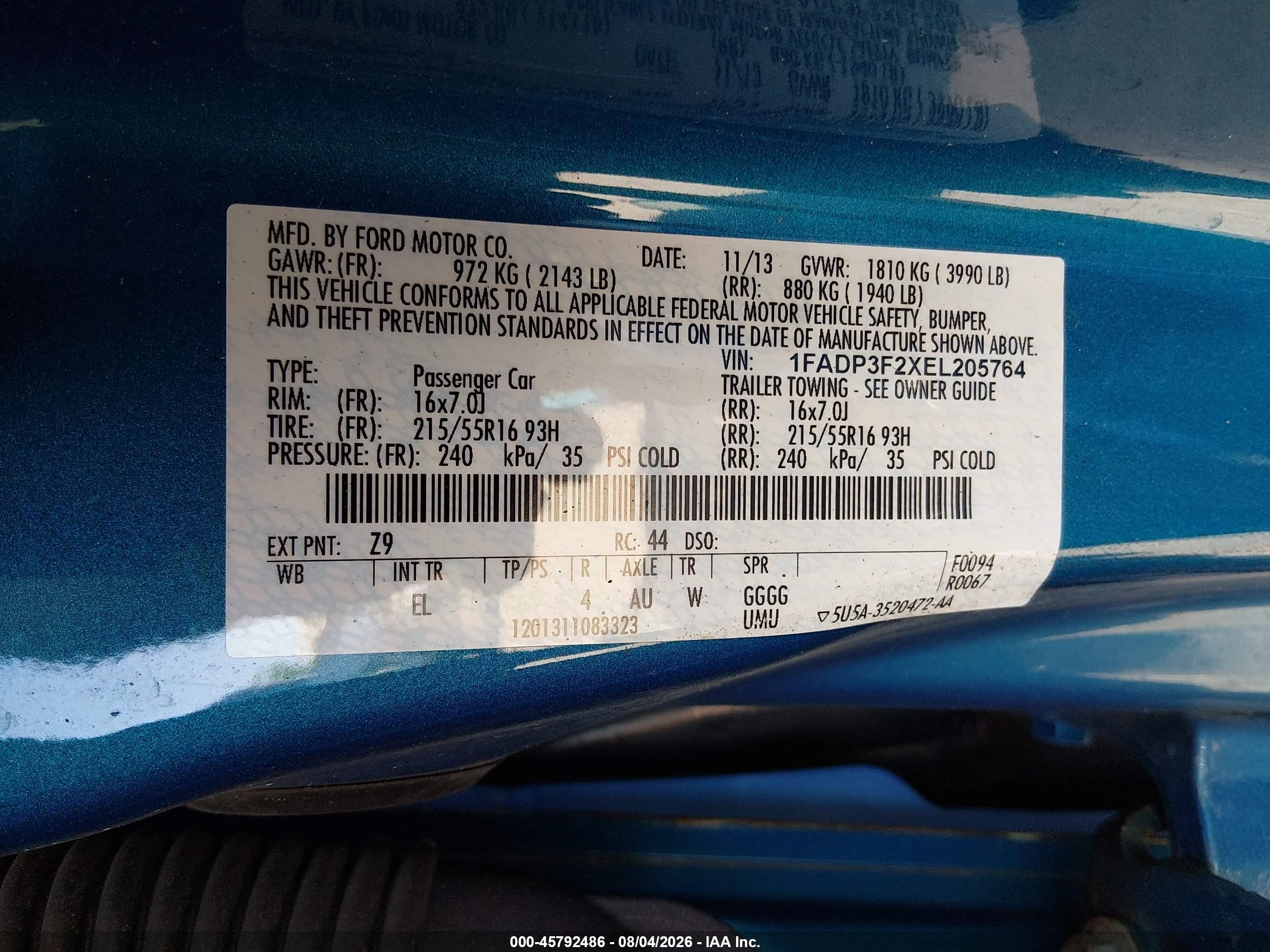 2014 Ford Focus Se Blue vin: 1FADP3F2XEL205764