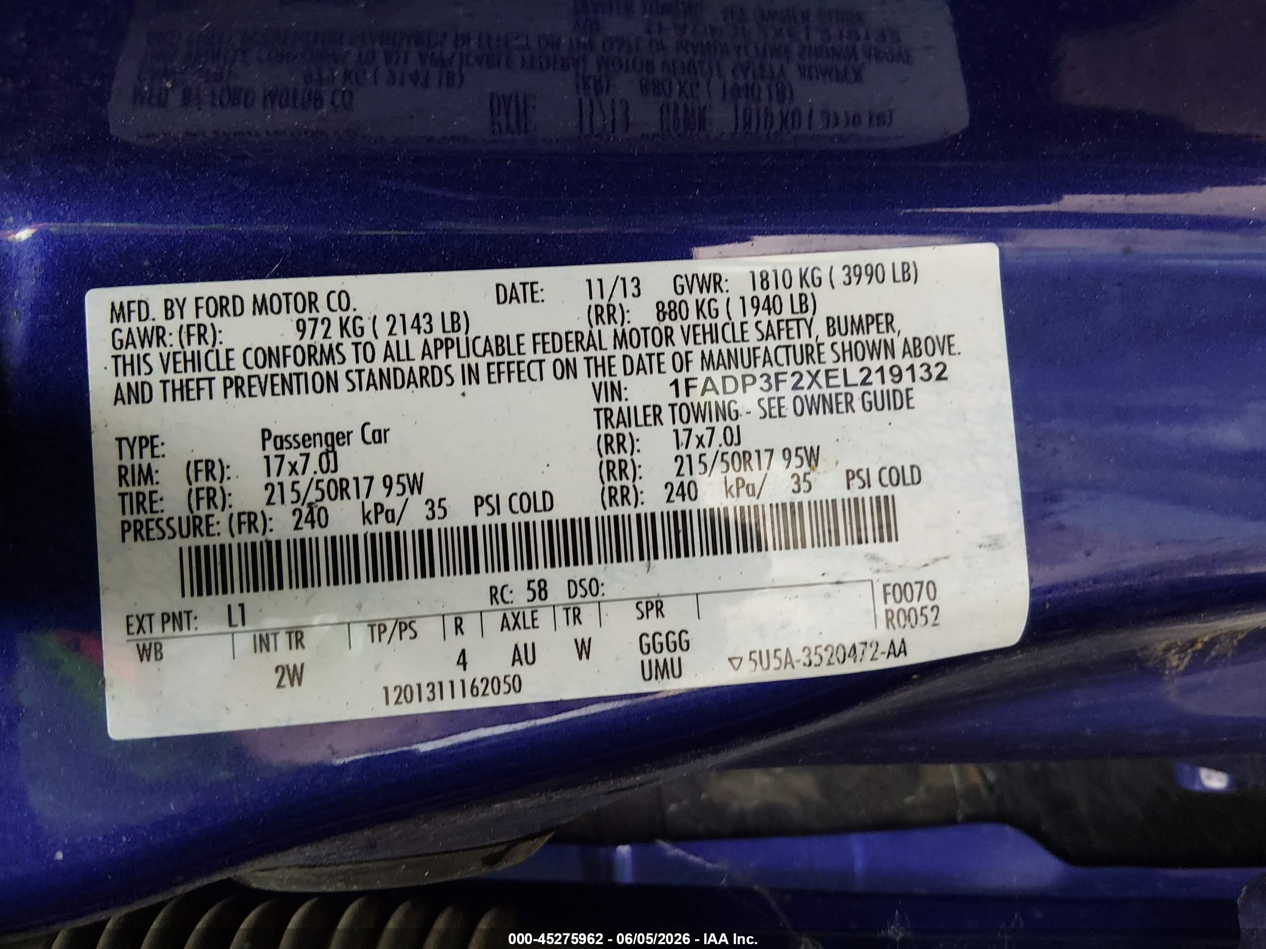 2014 Ford Focus Se Blue vin: 1FADP3F2XEL219132