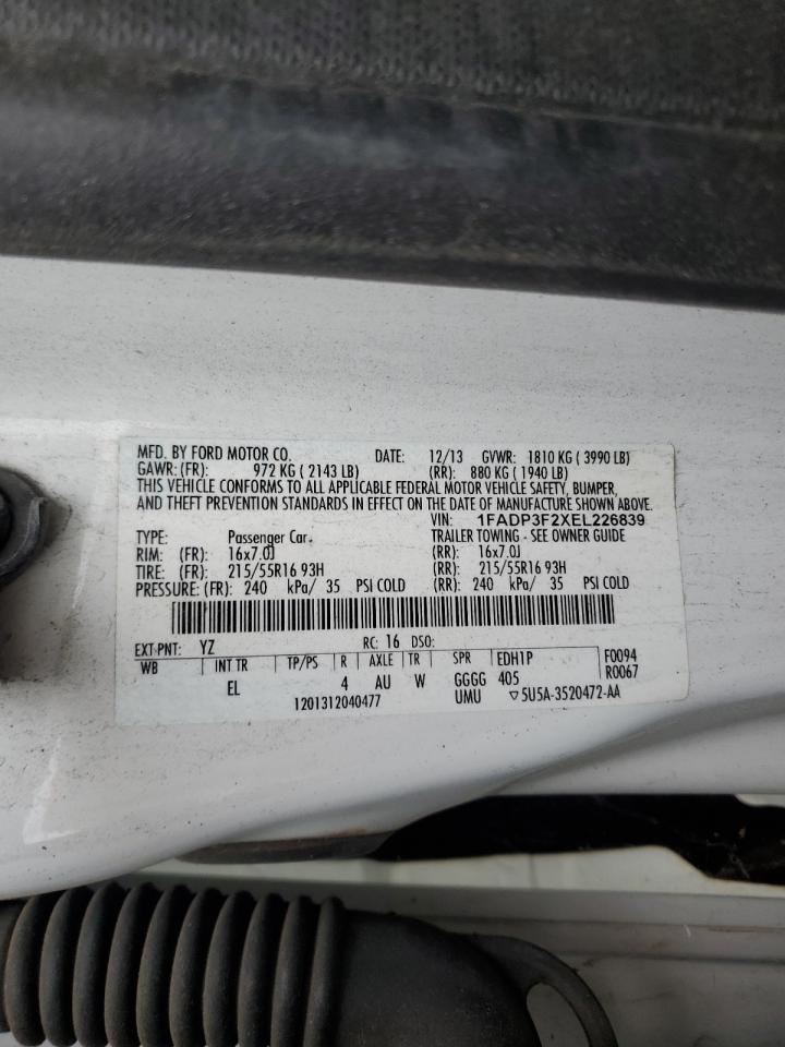 2014 Ford Focus Se White vin: 1FADP3F2XEL226839