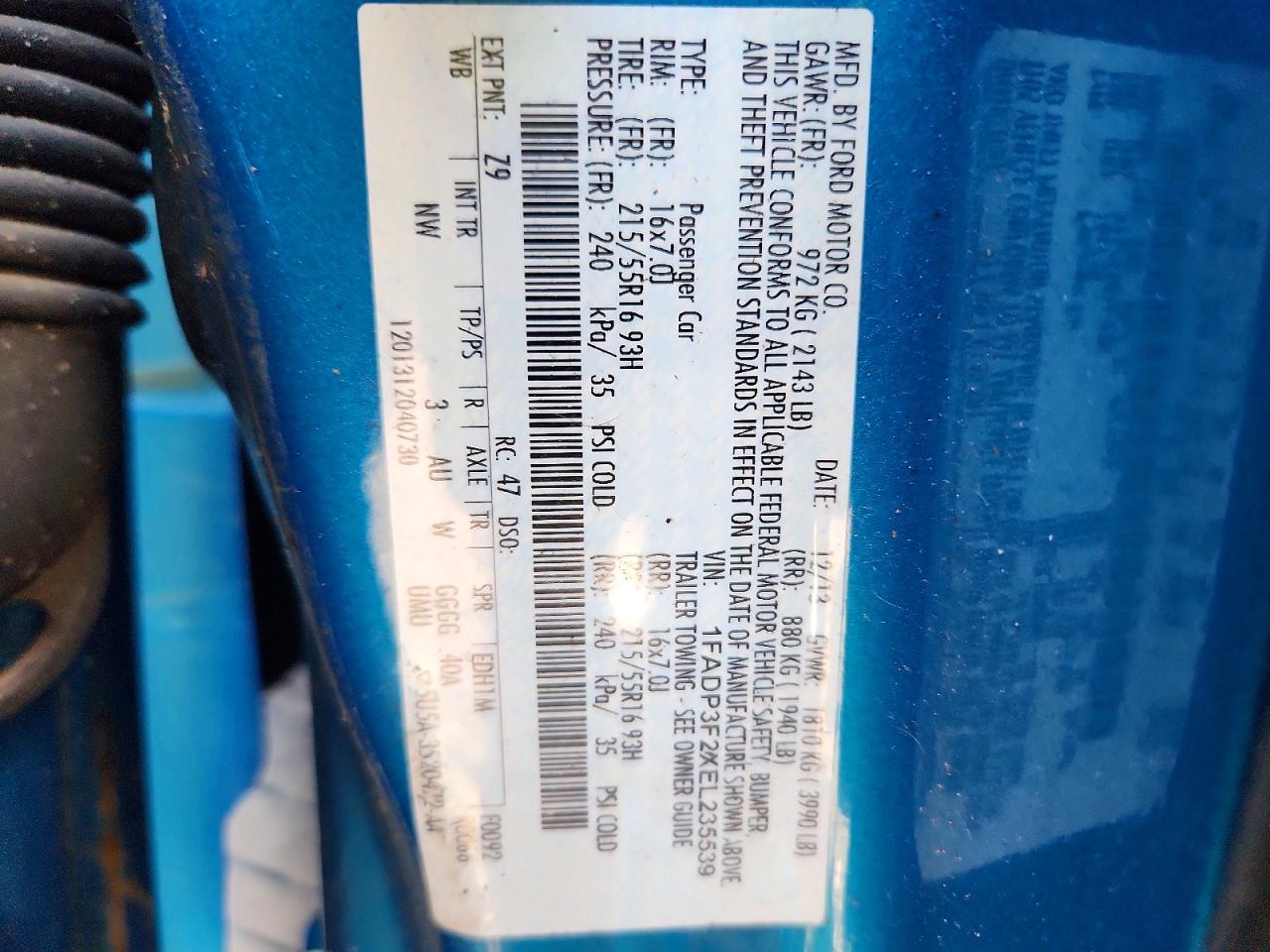 2014 Ford Focus Se Blue vin: 1FADP3F2XEL235539