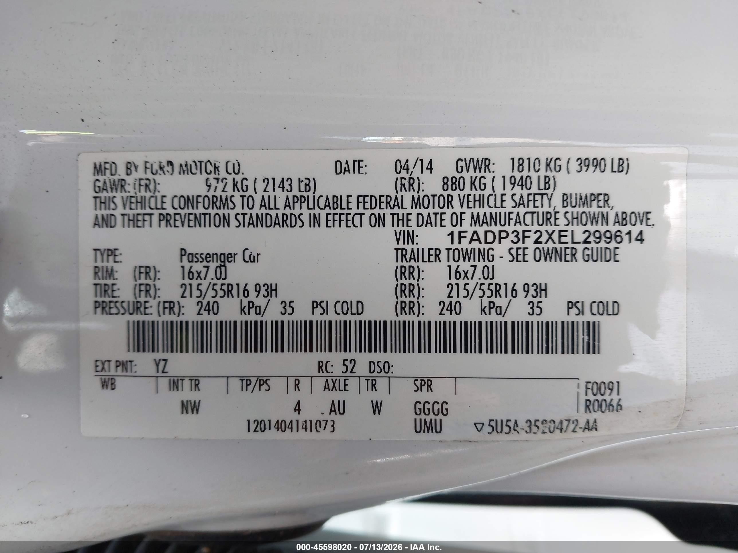 2014 Ford Focus Se White vin: 1FADP3F2XEL299614