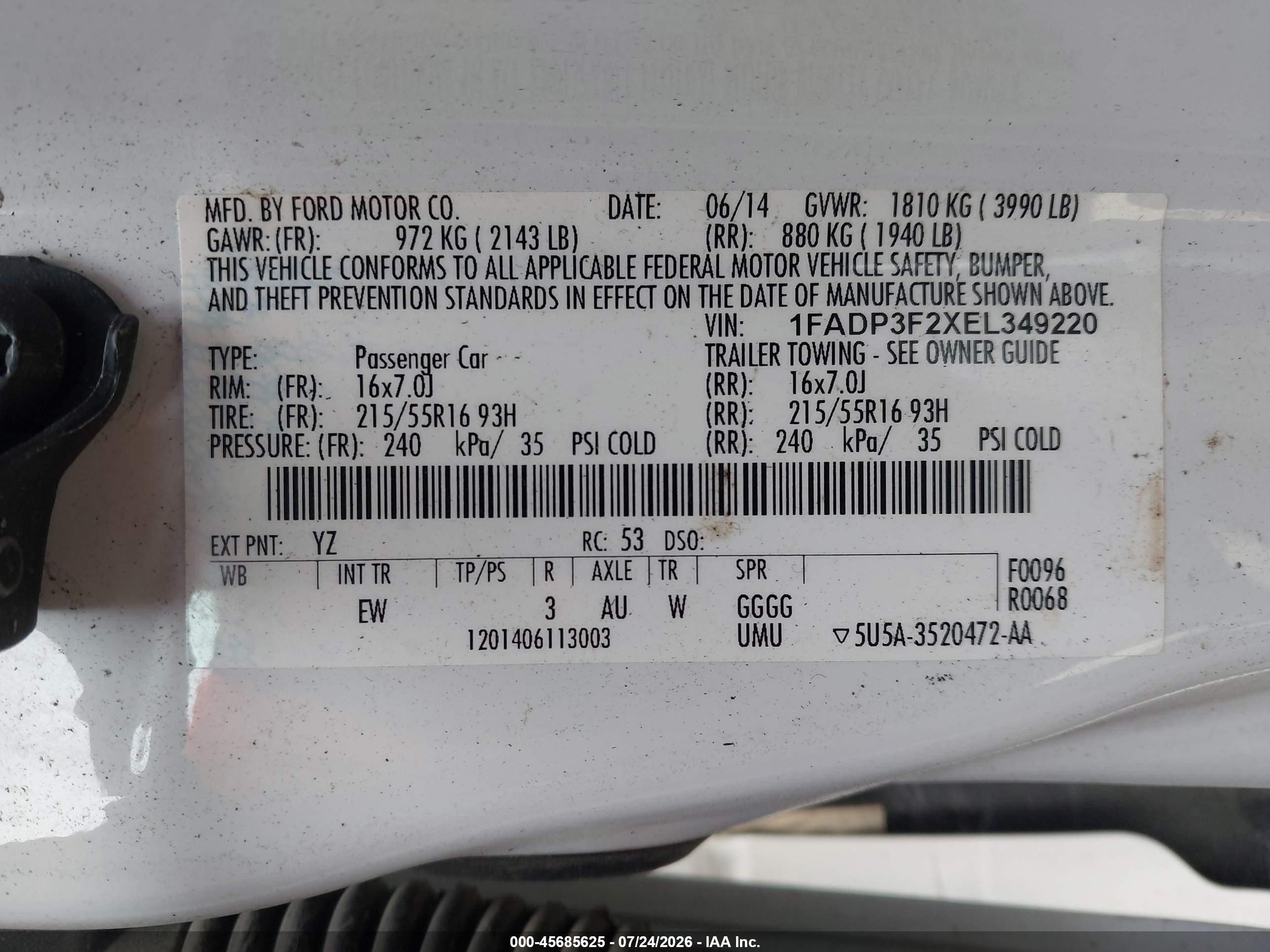 2014 Ford Focus Se White vin: 1FADP3F2XEL349220
