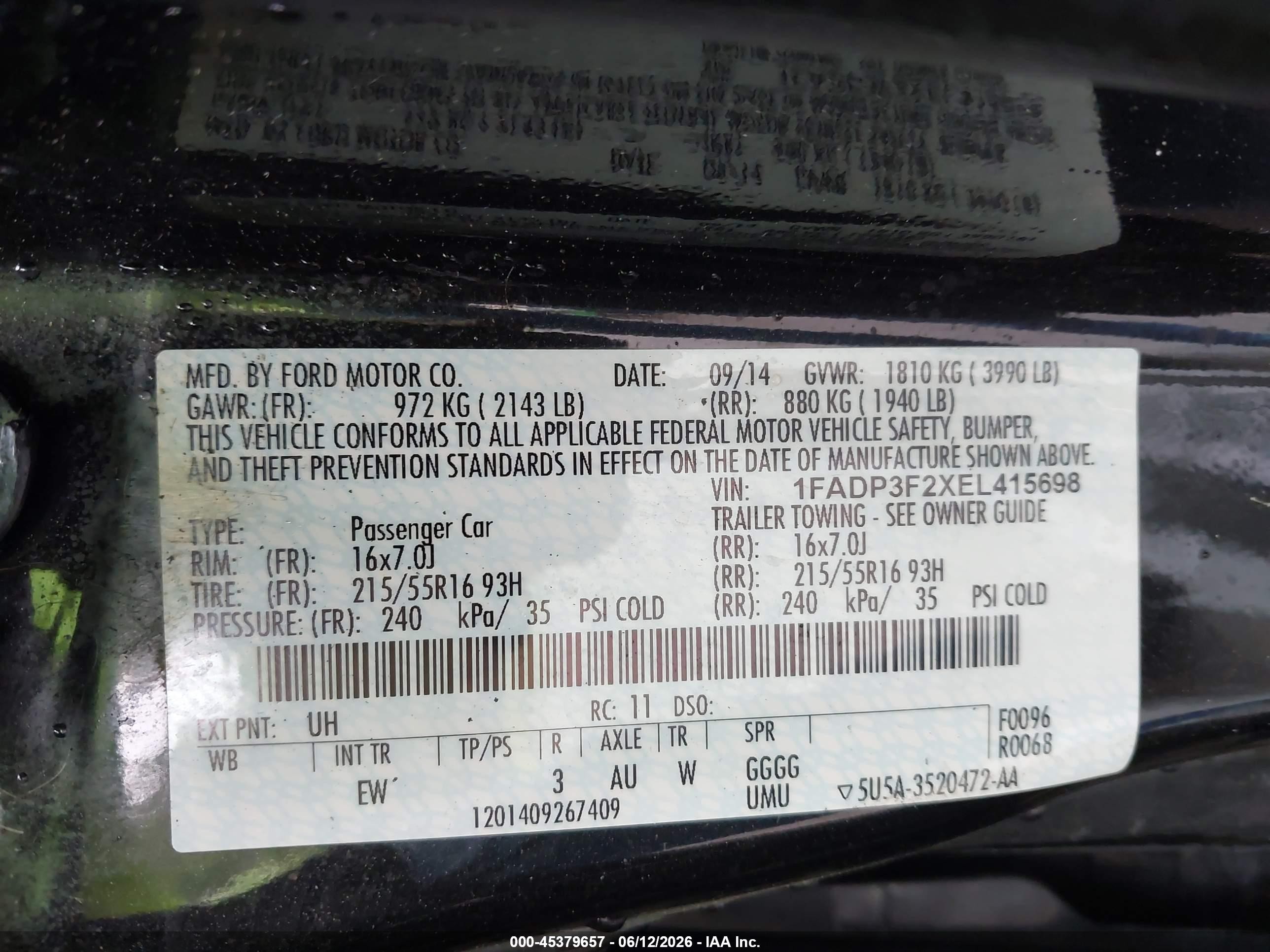 2014 Ford Focus Se Black vin: 1FADP3F2XEL415698