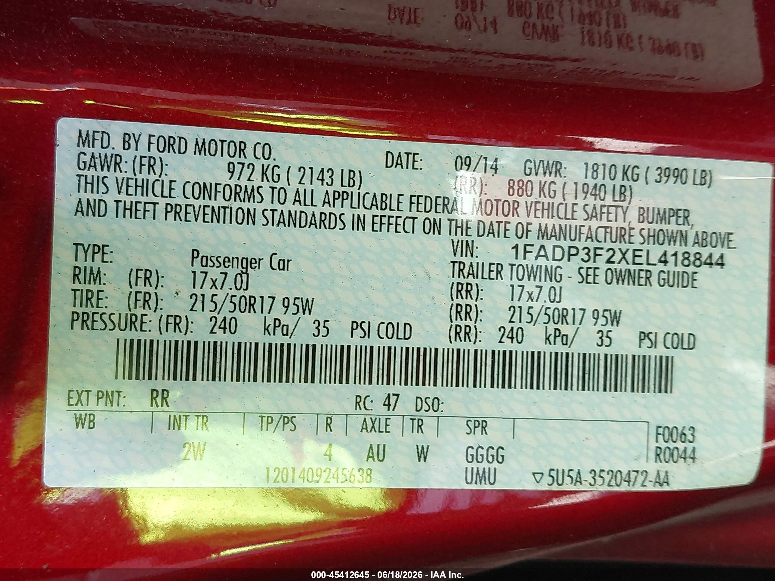 2014 Ford Focus Se Burgundy vin: 1FADP3F2XEL418844