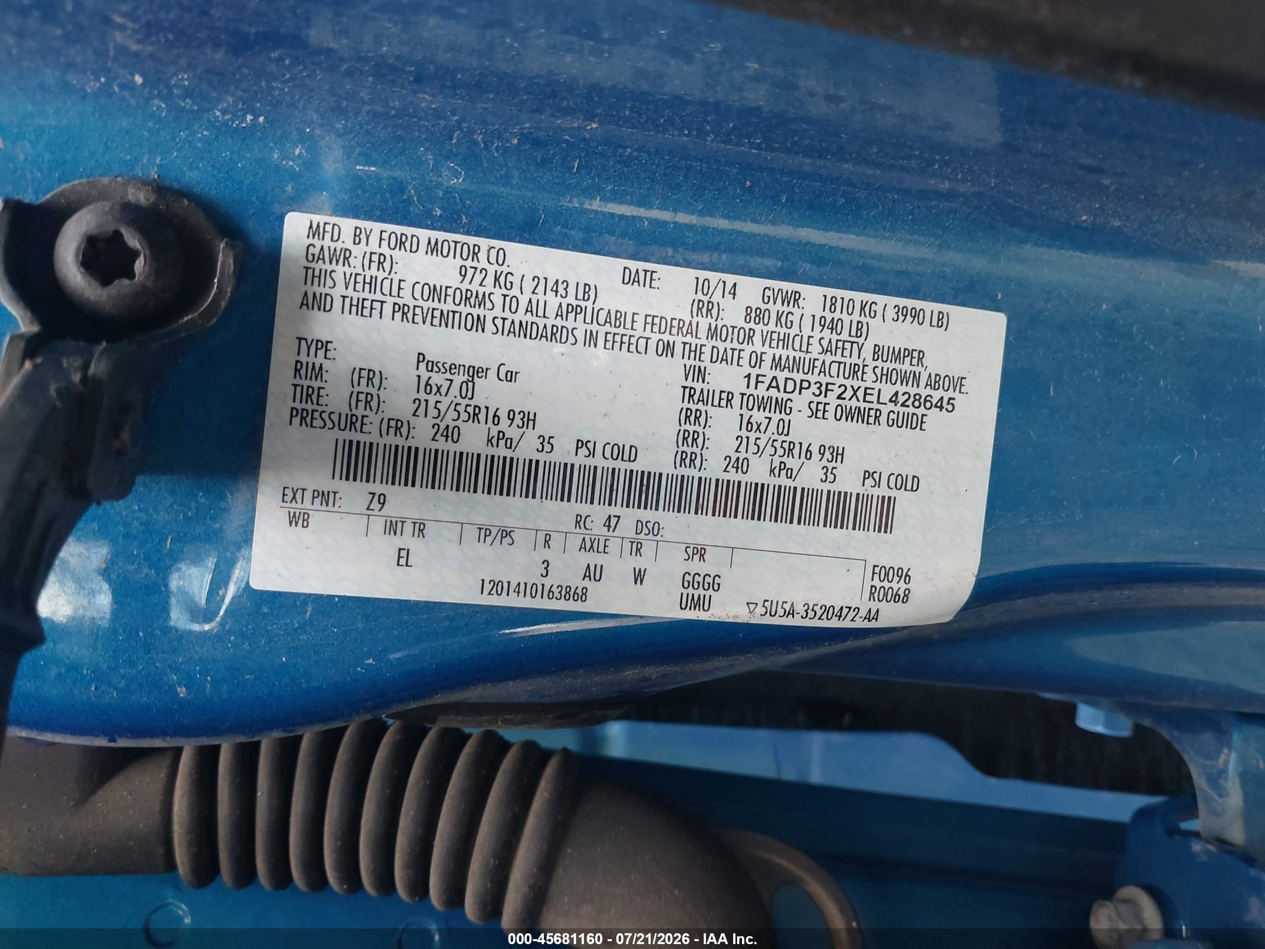 2014 Ford Focus Se Blue vin: 1FADP3F2XEL428645
