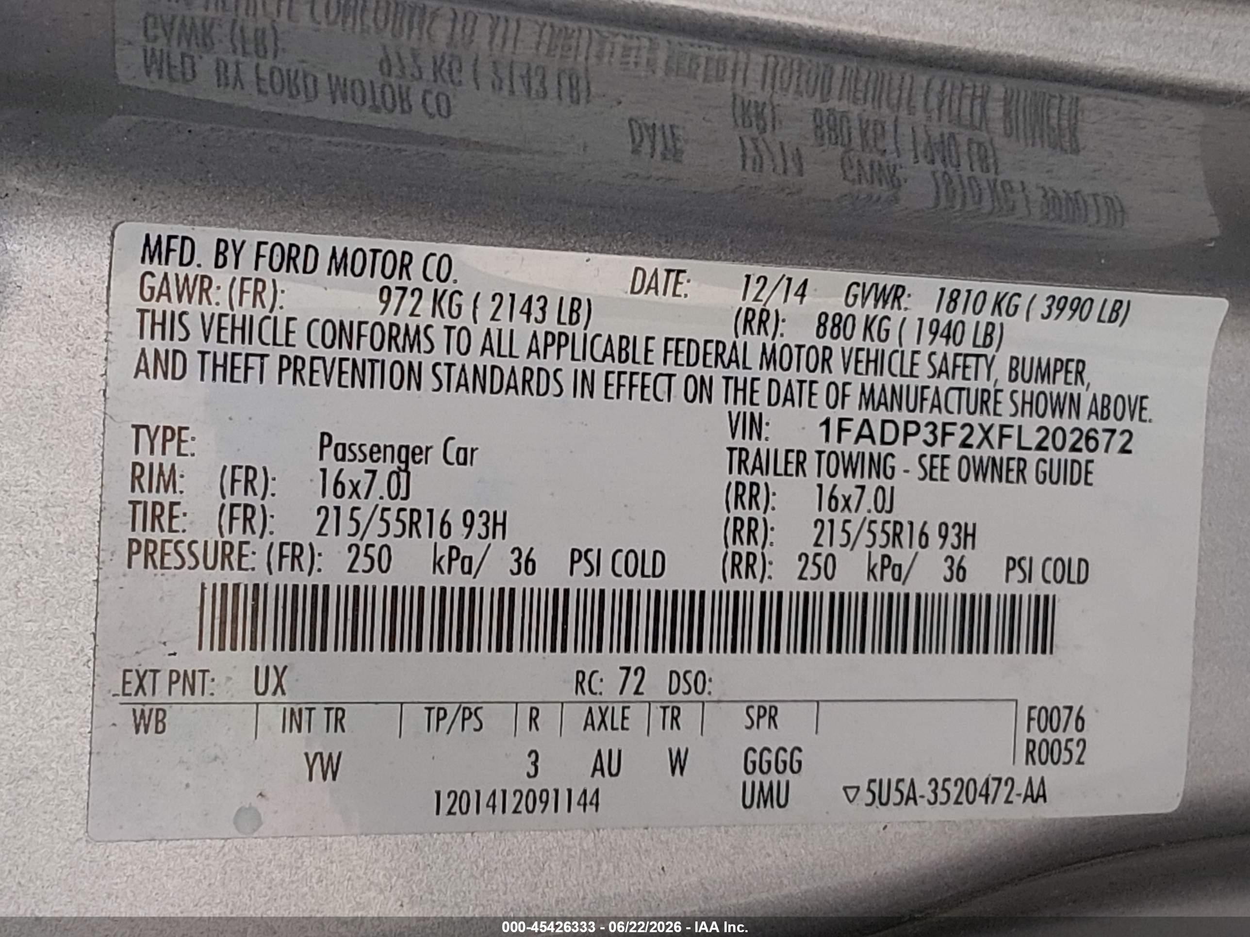 2015 Ford Focus Se Silver vin: 1FADP3F2XFL202672