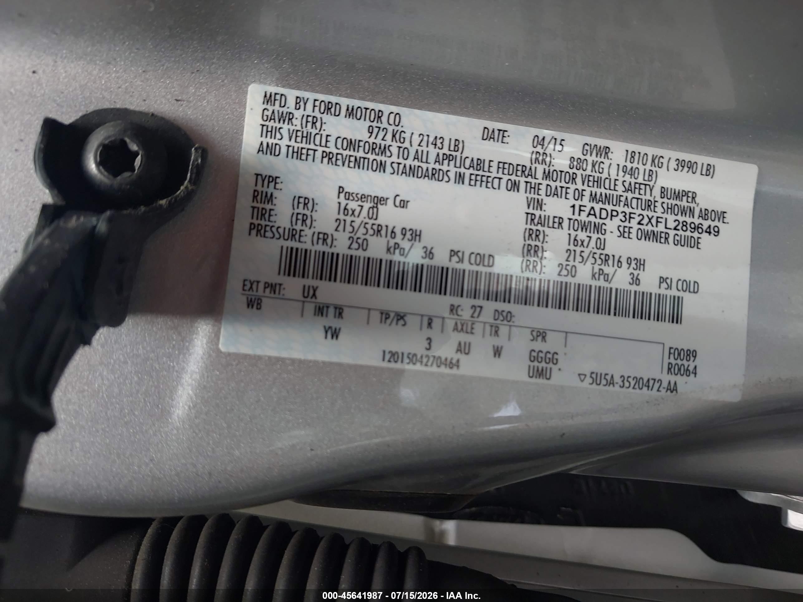 2015 Ford Focus Se Silver vin: 1FADP3F2XFL289649