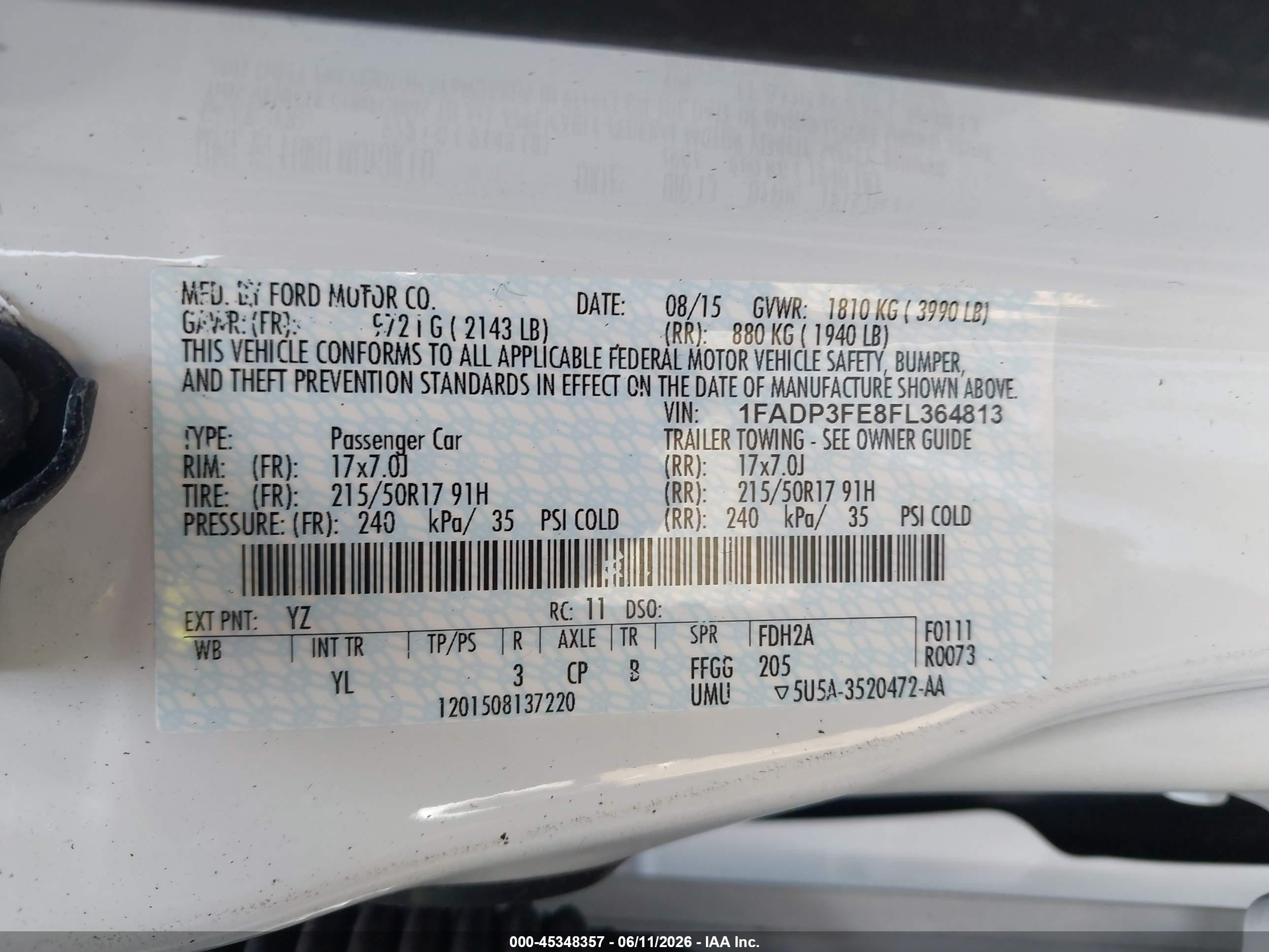 2015 Ford Focus Se White vin: 1FADP3FE8FL364813