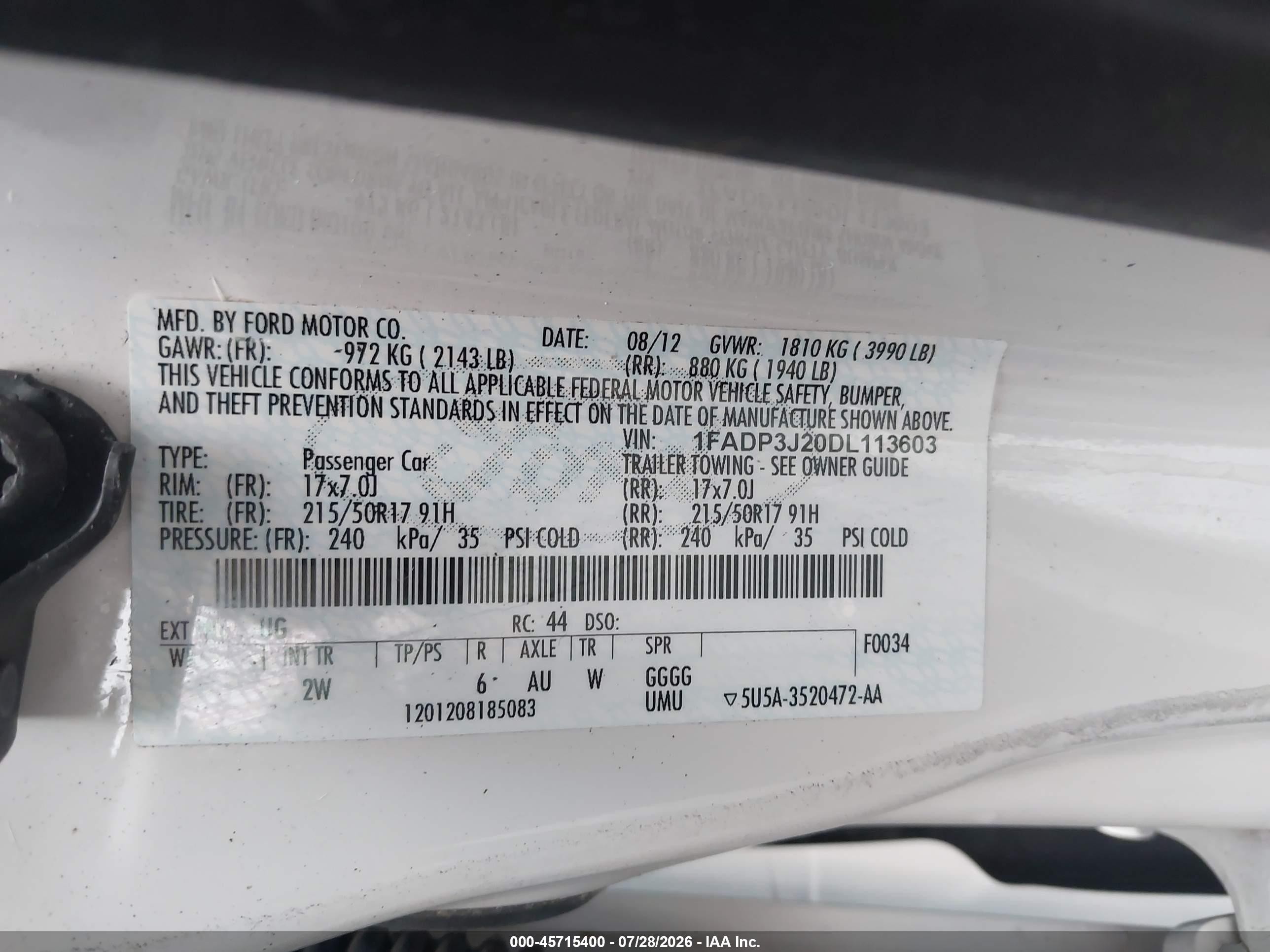 2013 Ford Focus Titanium White vin: 1FADP3J20DL113603