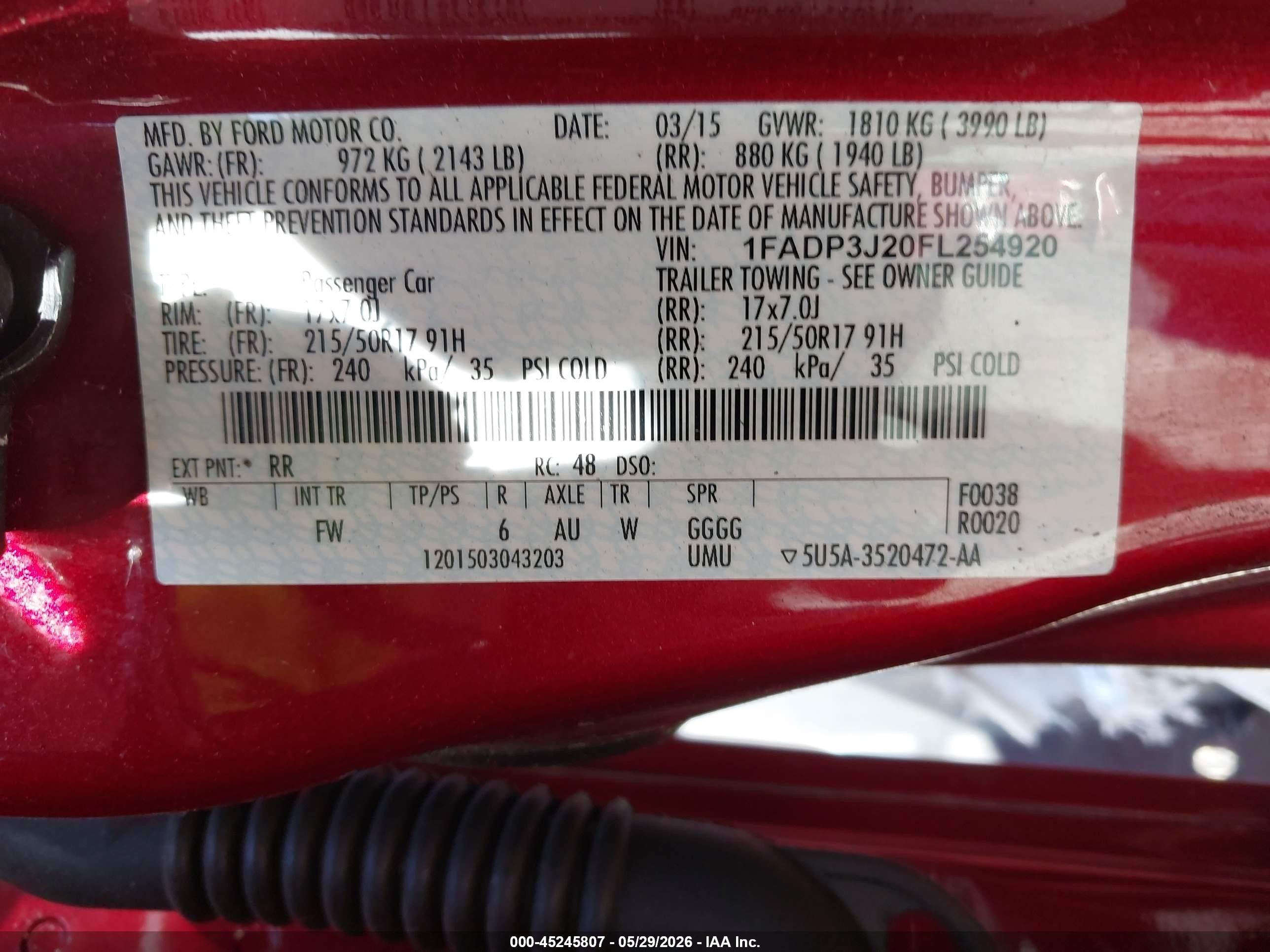 2015 Ford Focus Titanium Red vin: 1FADP3J20FL254920