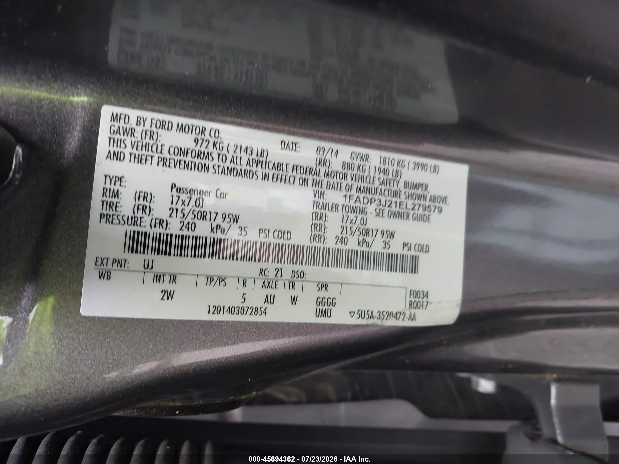 2014 Ford Focus Titanium Gray vin: 1FADP3J21EL279579