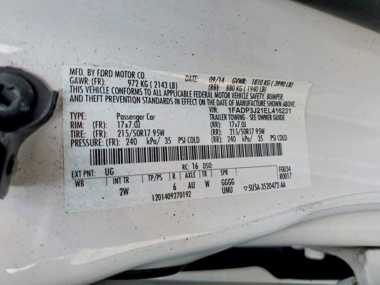 2014 Ford Focus Titanium White vin: 1FADP3J21EL416231