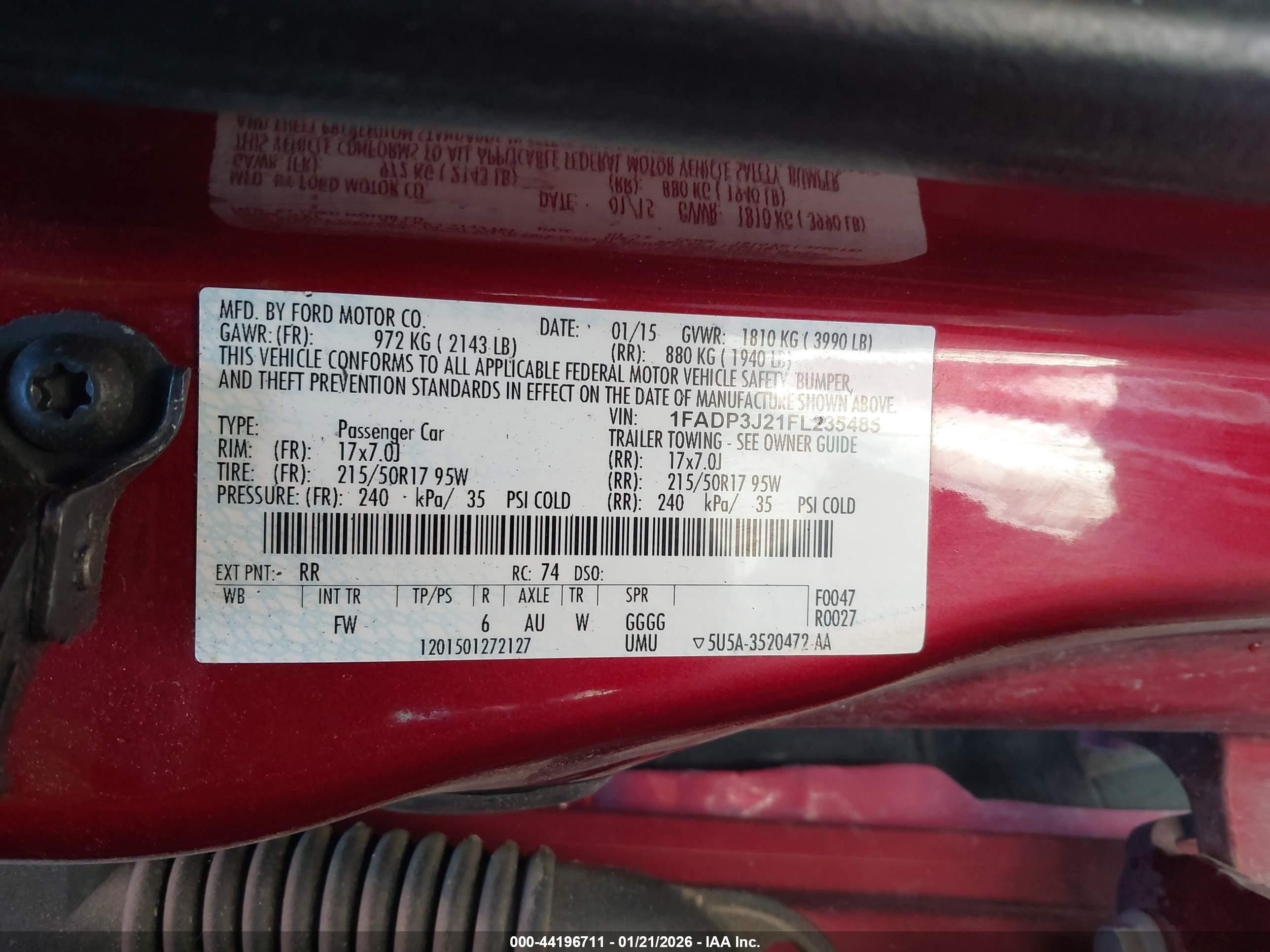 2015 Ford Focus Titanium Red vin: 1FADP3J21FL235485