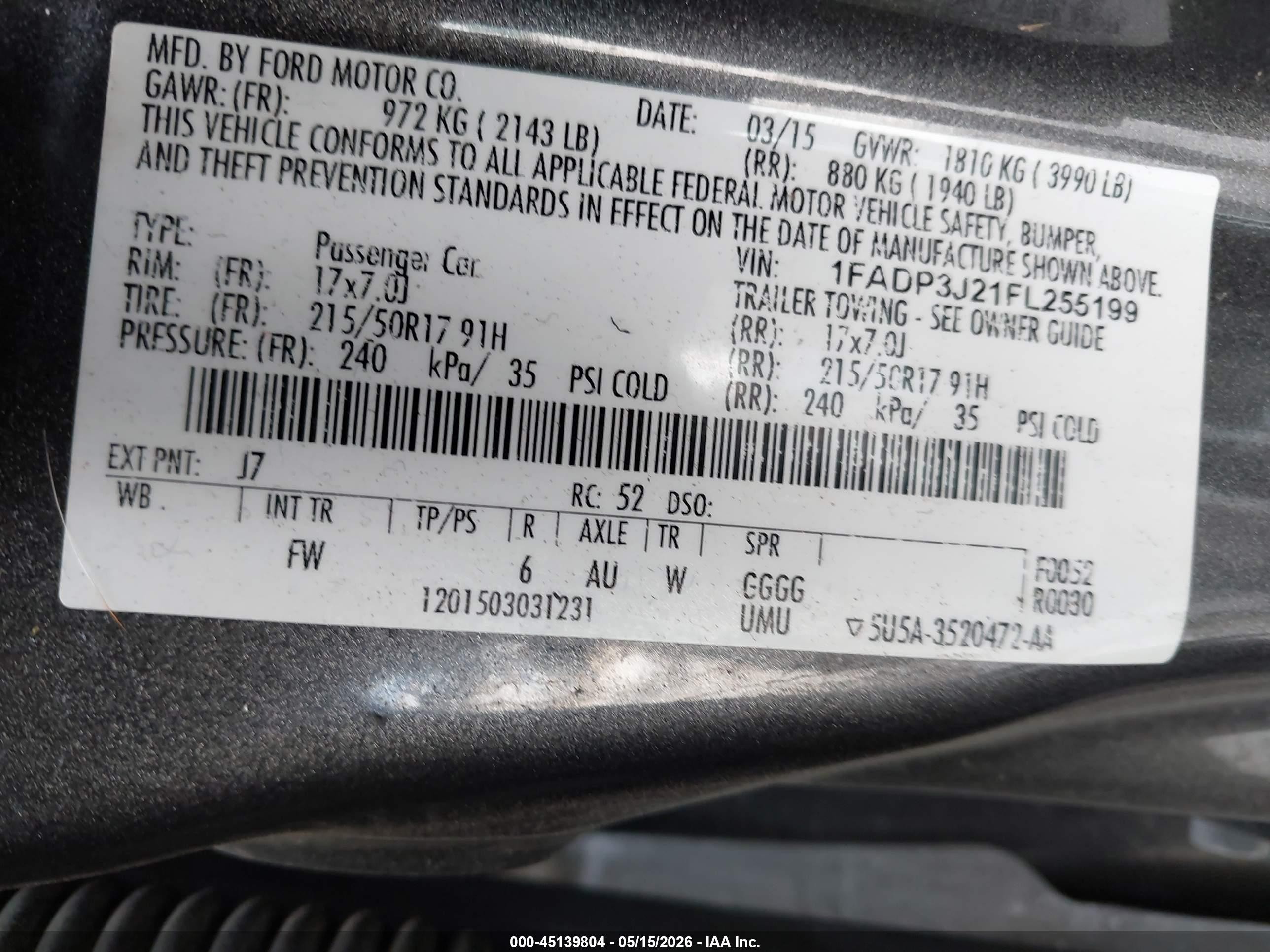 2015 Ford Focus Titanium Серый vin: 1FADP3J21FL255199