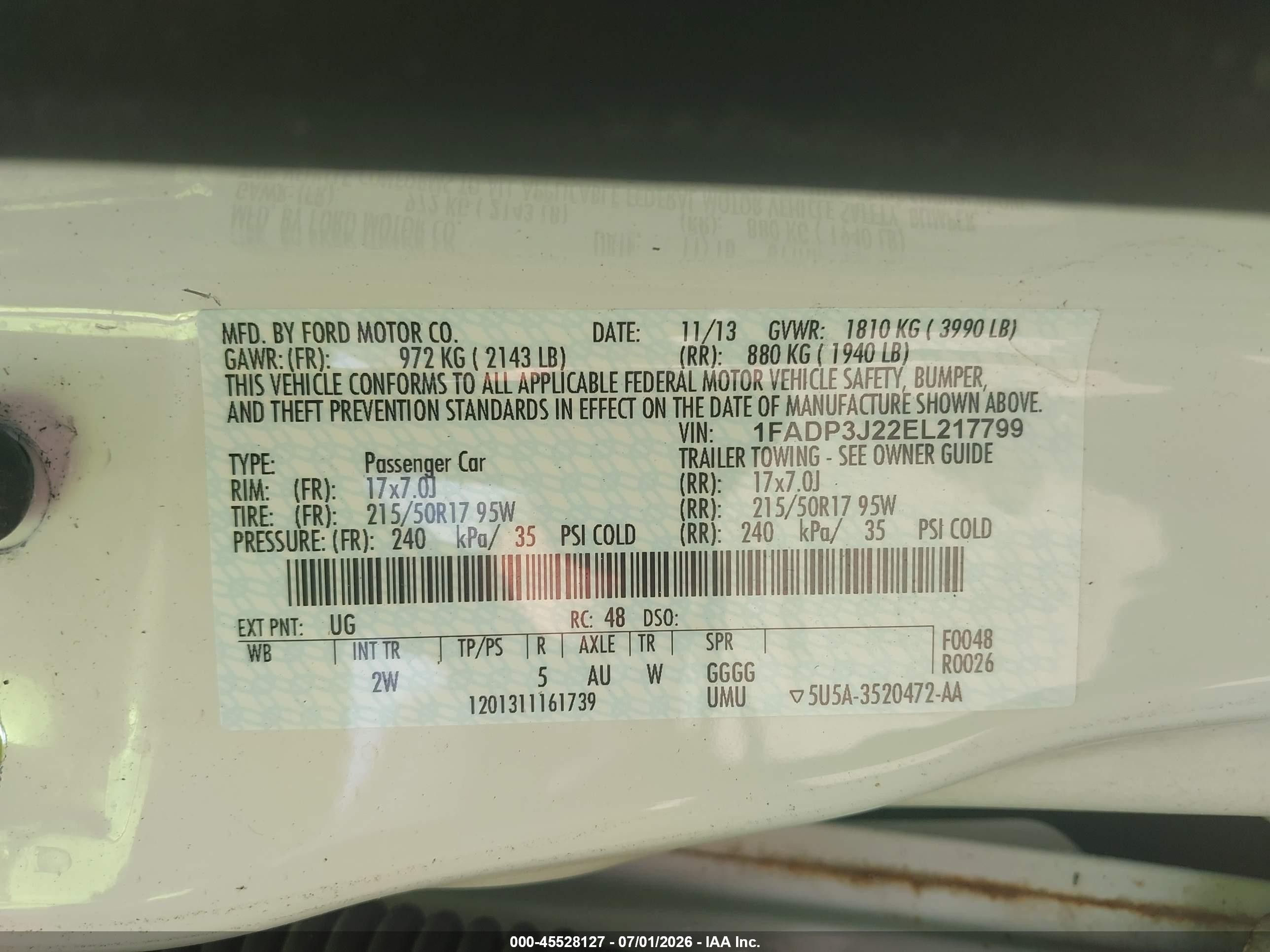 2014 Ford Focus Titanium White vin: 1FADP3J22EL217799
