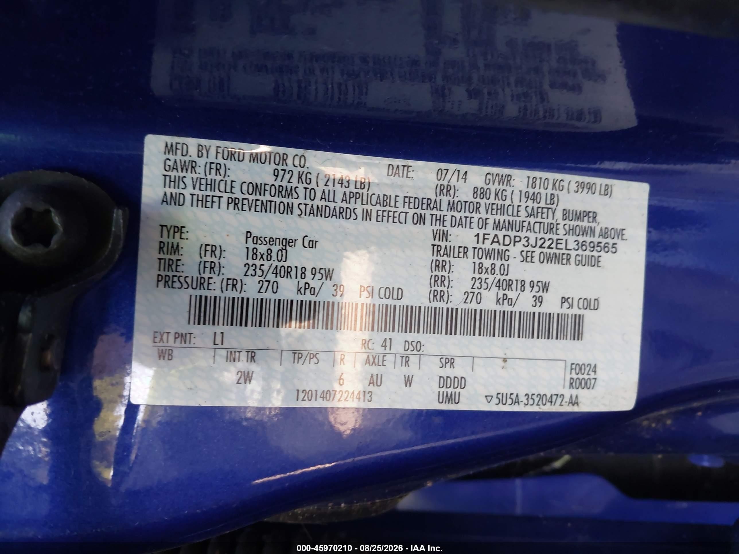 2014 Ford Focus Titanium Синий vin: 1FADP3J22EL369565