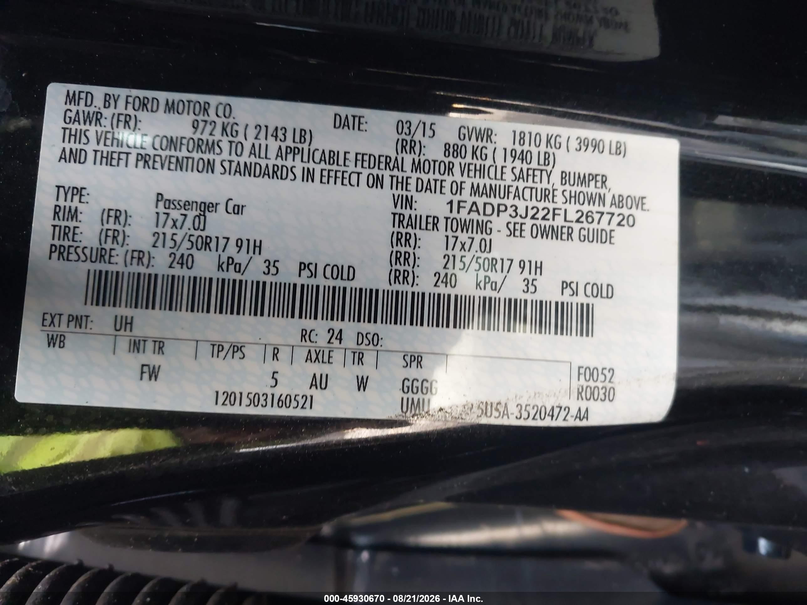 2015 Ford Focus Titanium Black vin: 1FADP3J22FL267720