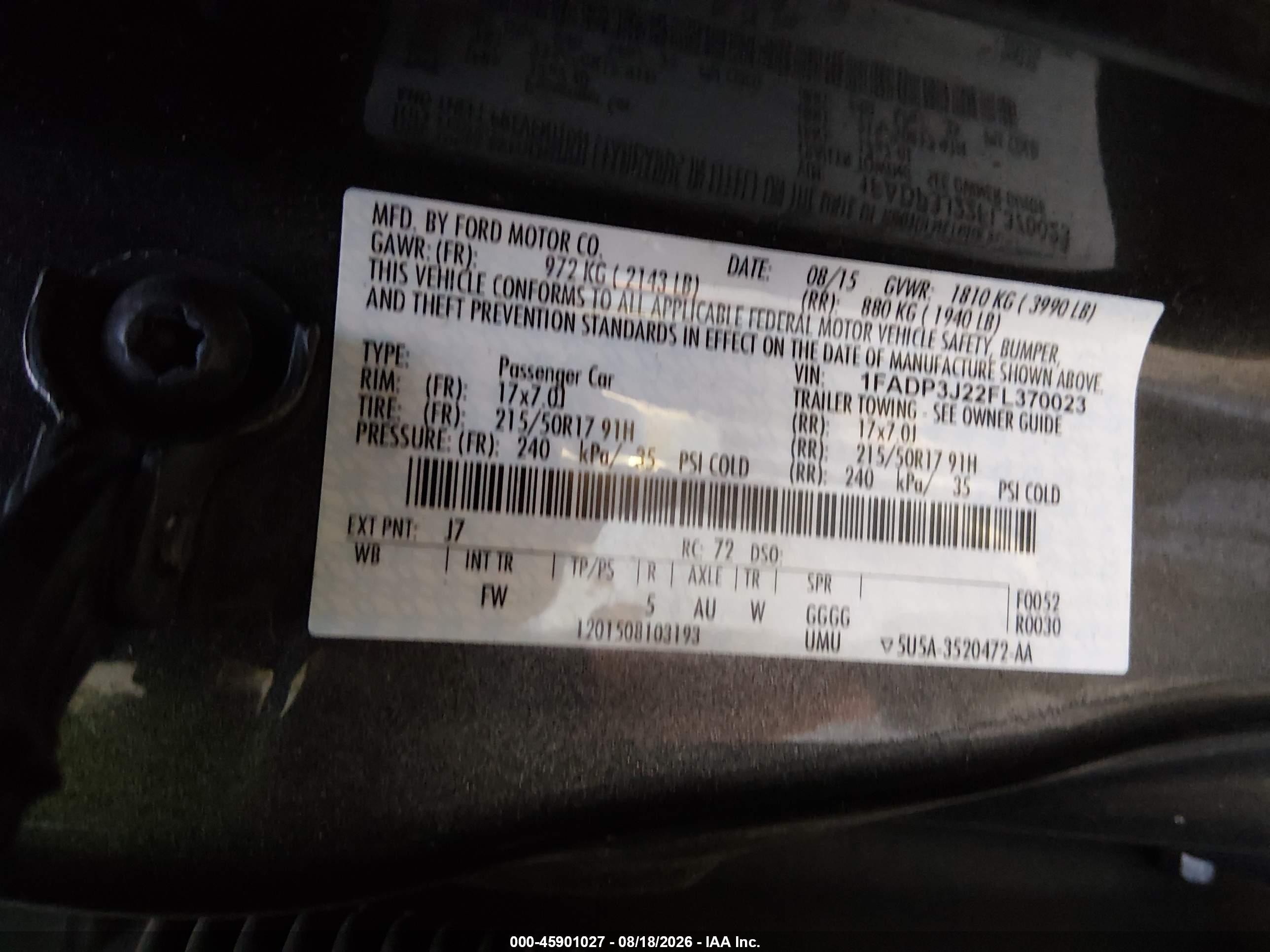 2015 Ford Focus Titanium Gray vin: 1FADP3J22FL370023