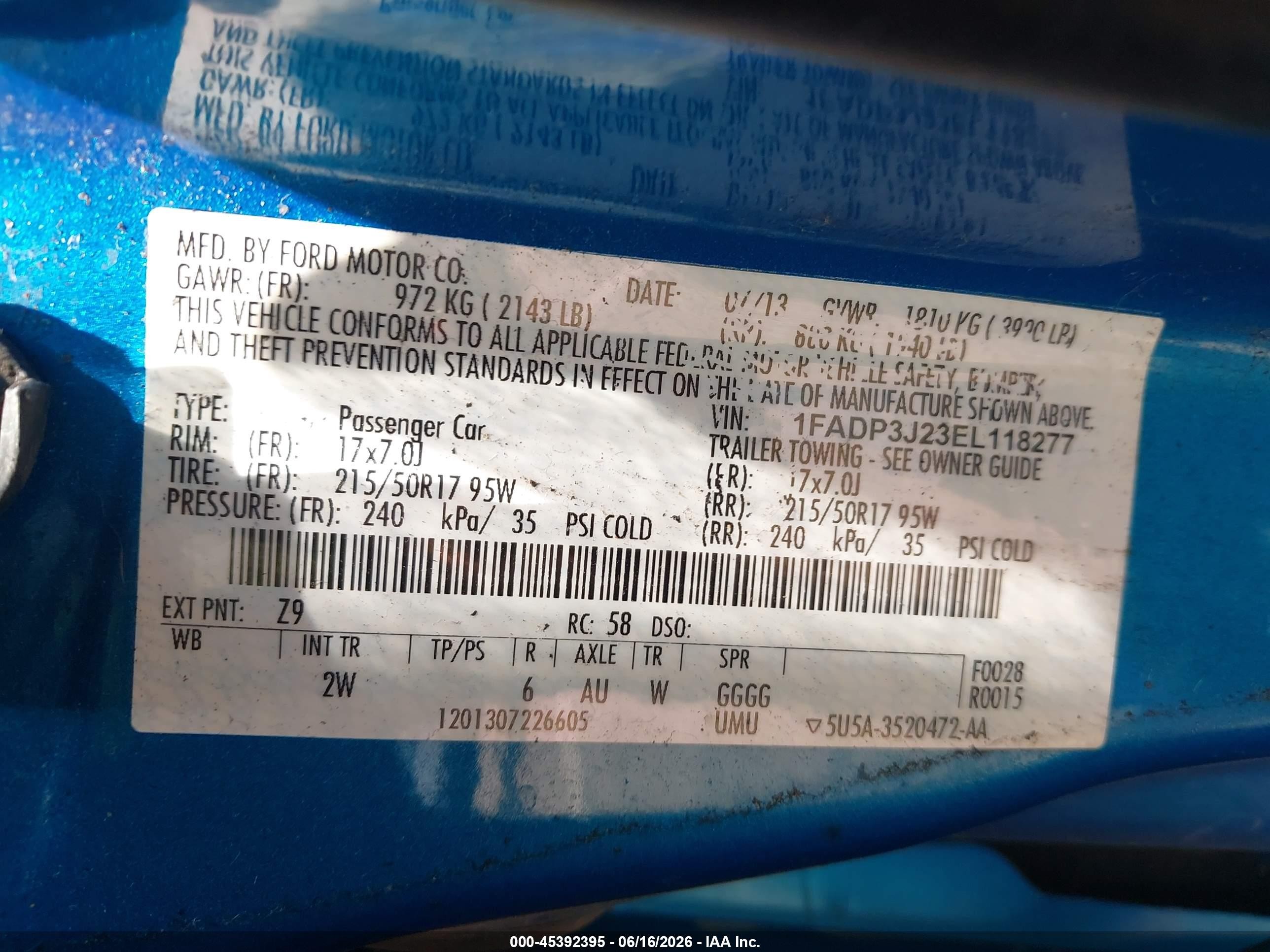 2014 Ford Focus Titanium Blue vin: 1FADP3J23EL118277