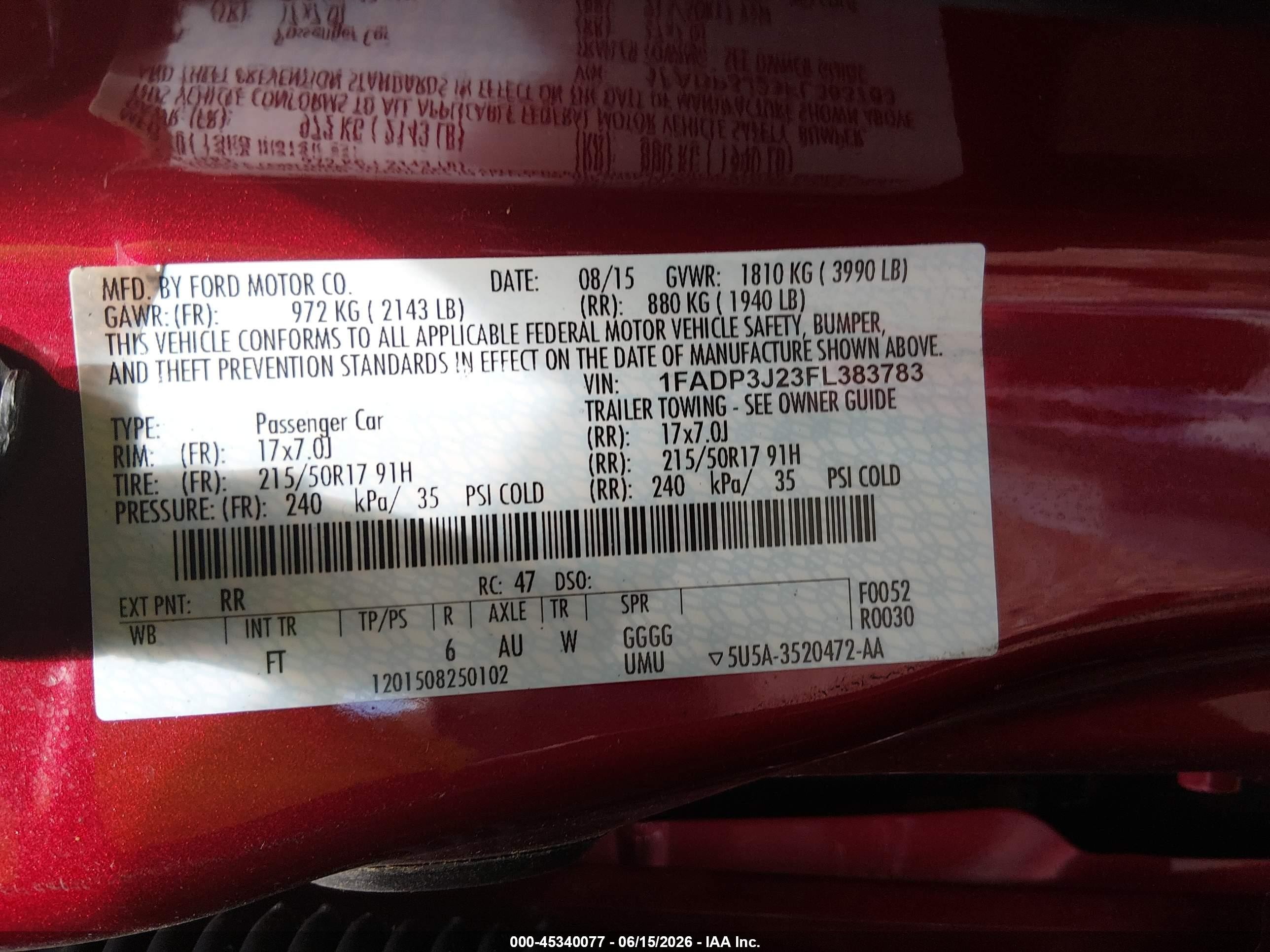 2015 Ford Focus Titanium Burgundy vin: 1FADP3J23FL383783