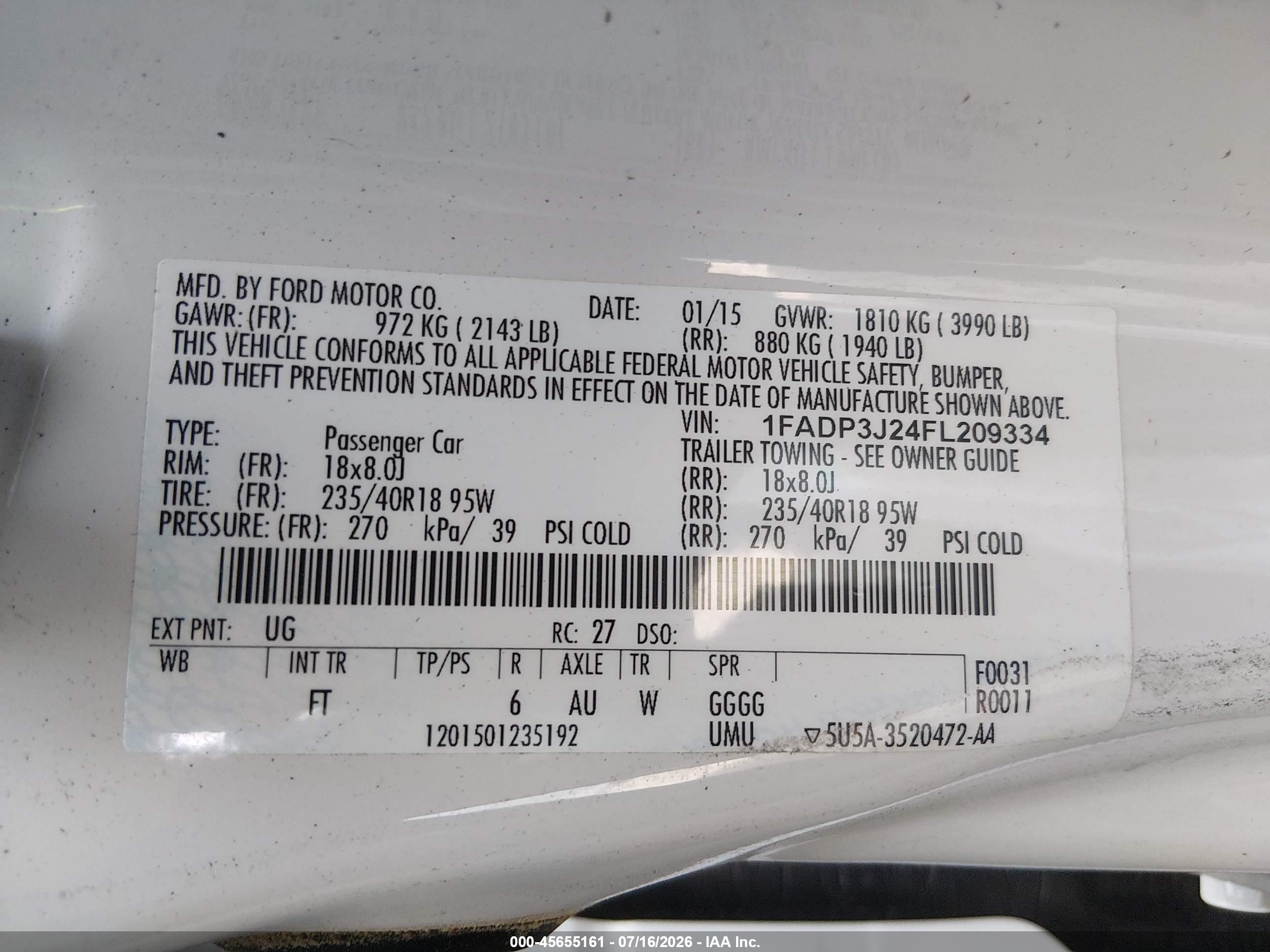 2015 Ford Focus Titanium White vin: 1FADP3J24FL209334