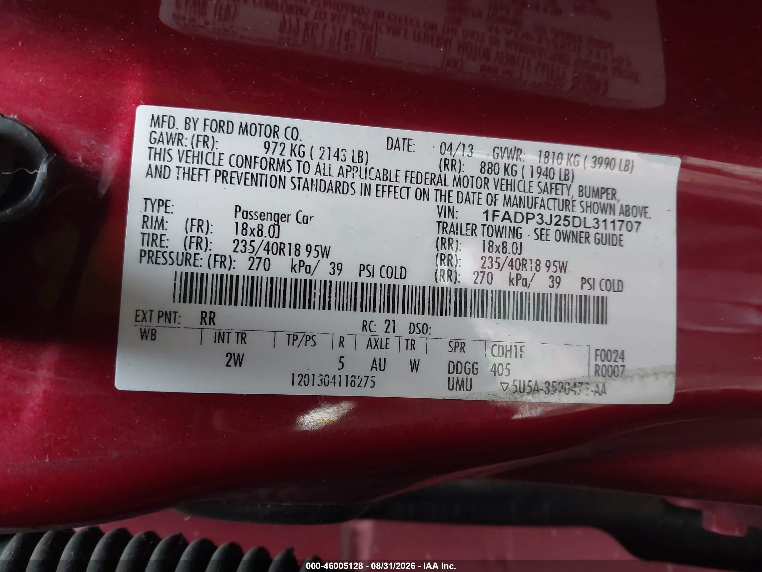 2013 Ford Focus Titanium Burgundy vin: 1FADP3J25DL311707