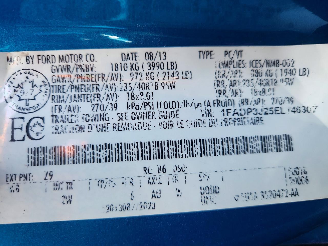 2014 Ford Focus Titanium Blue vin: 1FADP3J25EL146307