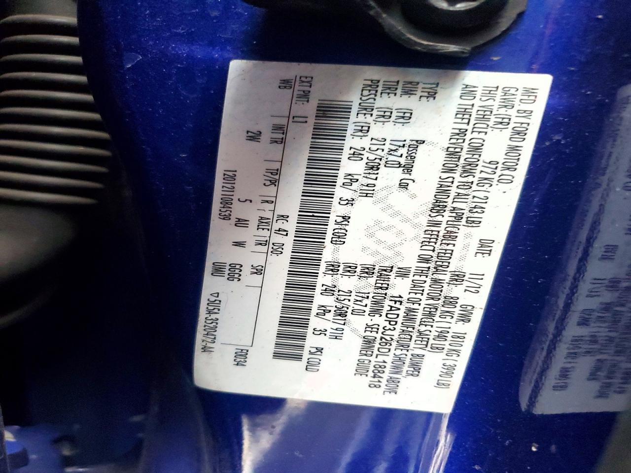 2013 Ford Focus Titanium Blue vin: 1FADP3J26DL188418
