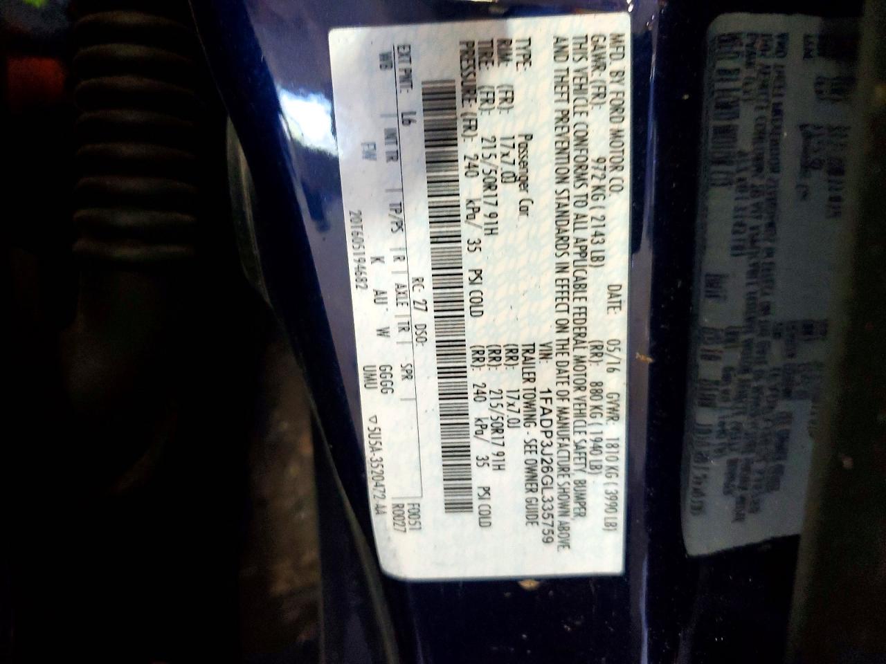 2016 Ford Focus Titanium Blue vin: 1FADP3J26GL335759