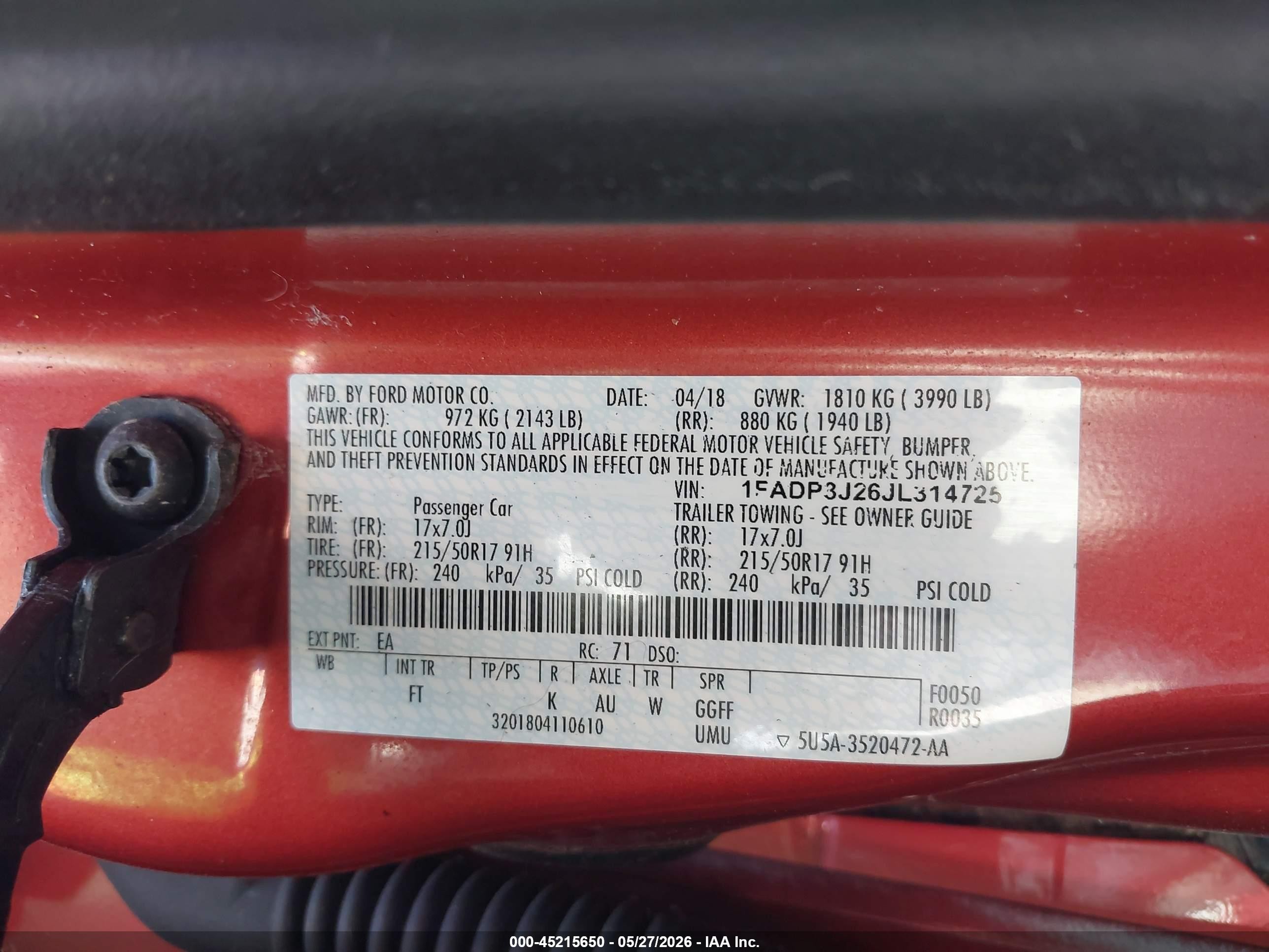 2018 Ford Focus Titanium Red vin: 1FADP3J26JL314725