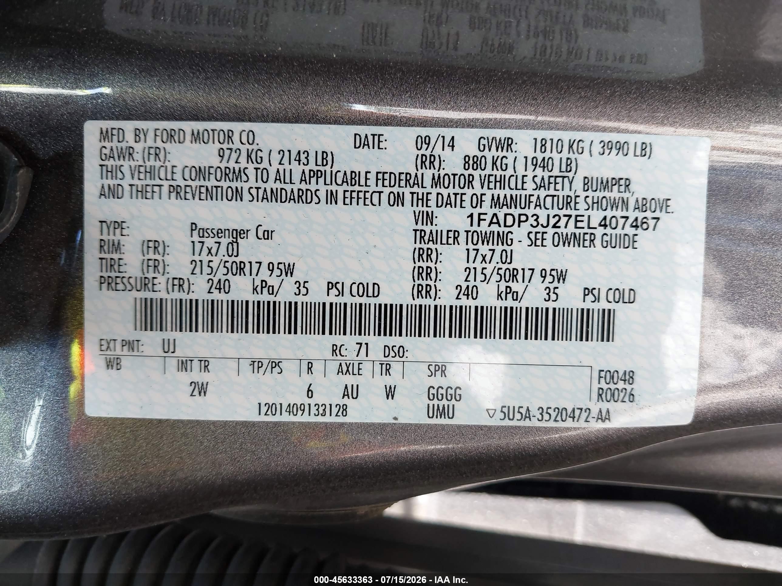 2014 Ford Focus Titanium Gray vin: 1FADP3J27EL407467