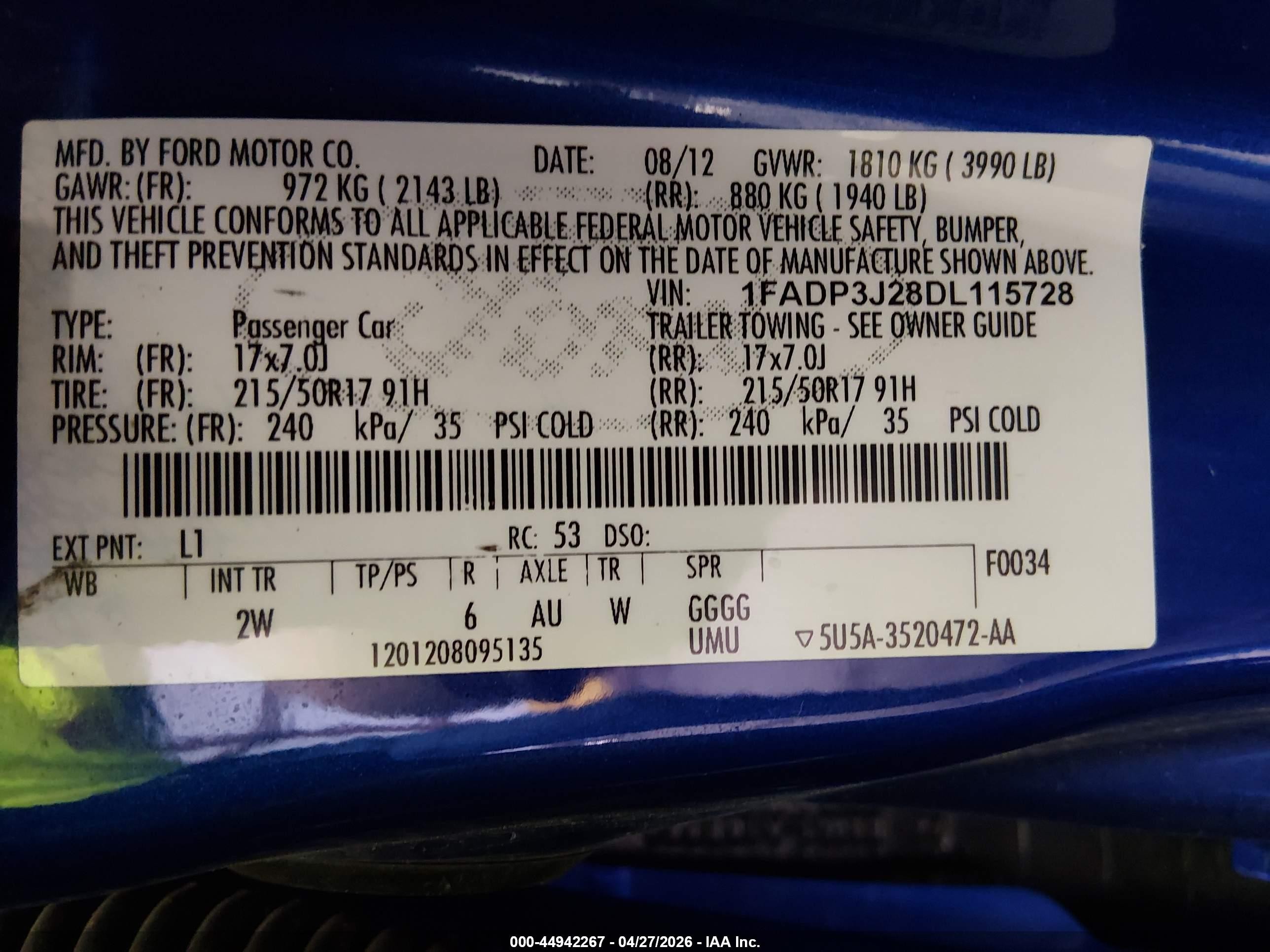 2013 Ford Focus Titanium Blue vin: 1FADP3J28DL115728