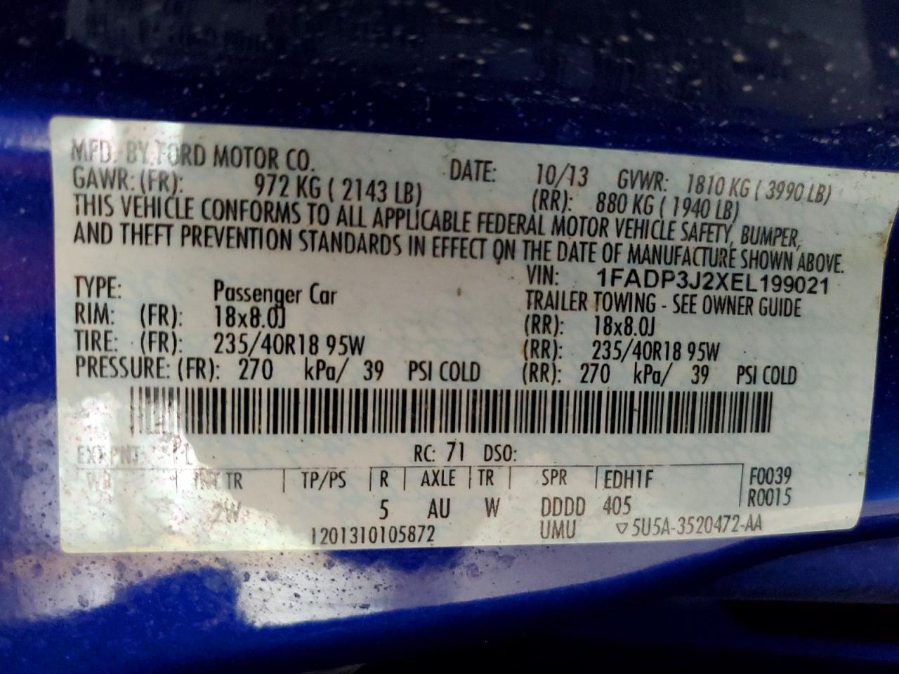 2014 Ford Focus Titanium Blue vin: 1FADP3J2XEL199021