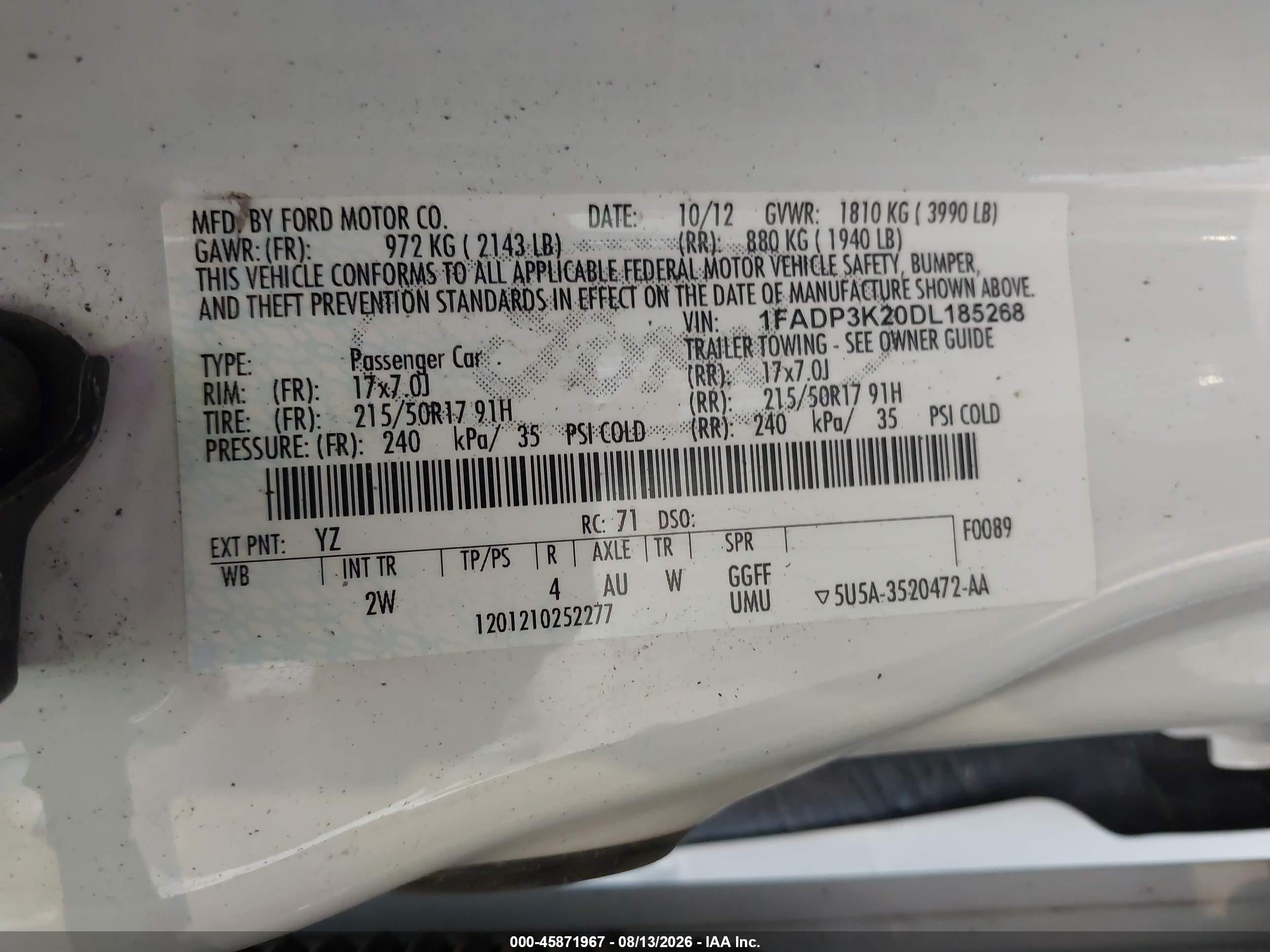 2013 Ford Focus Se White vin: 1FADP3K20DL185268