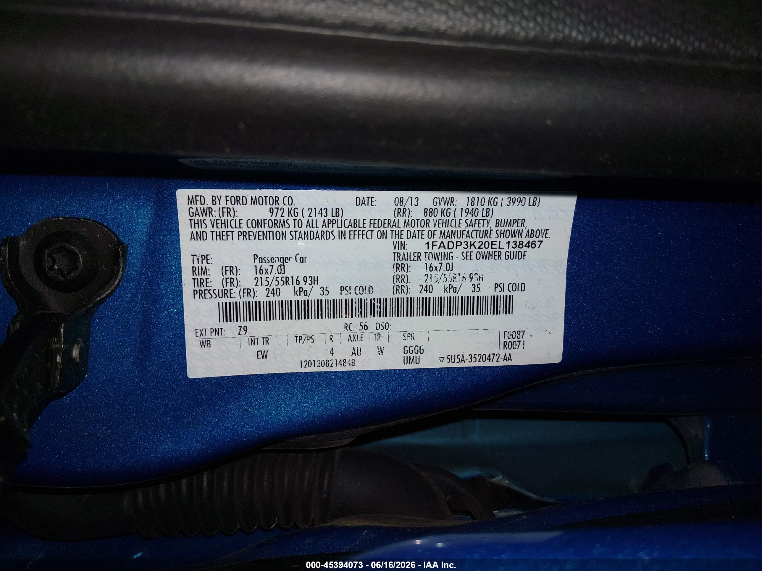 2014 Ford Focus Se Blue vin: 1FADP3K20EL138467