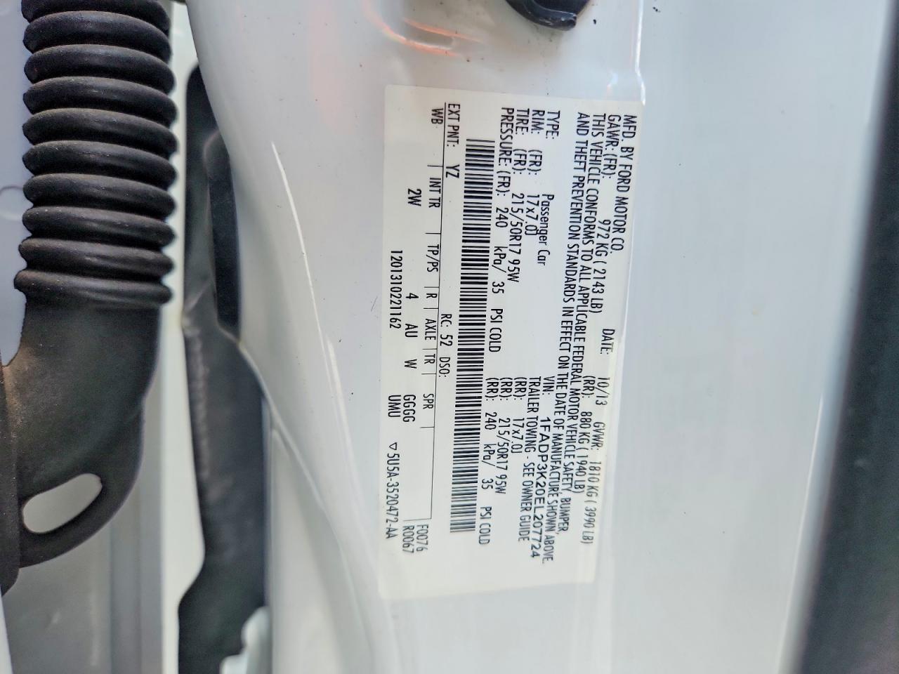 2014 Ford Focus White vin: 1FADP3K20EL207724