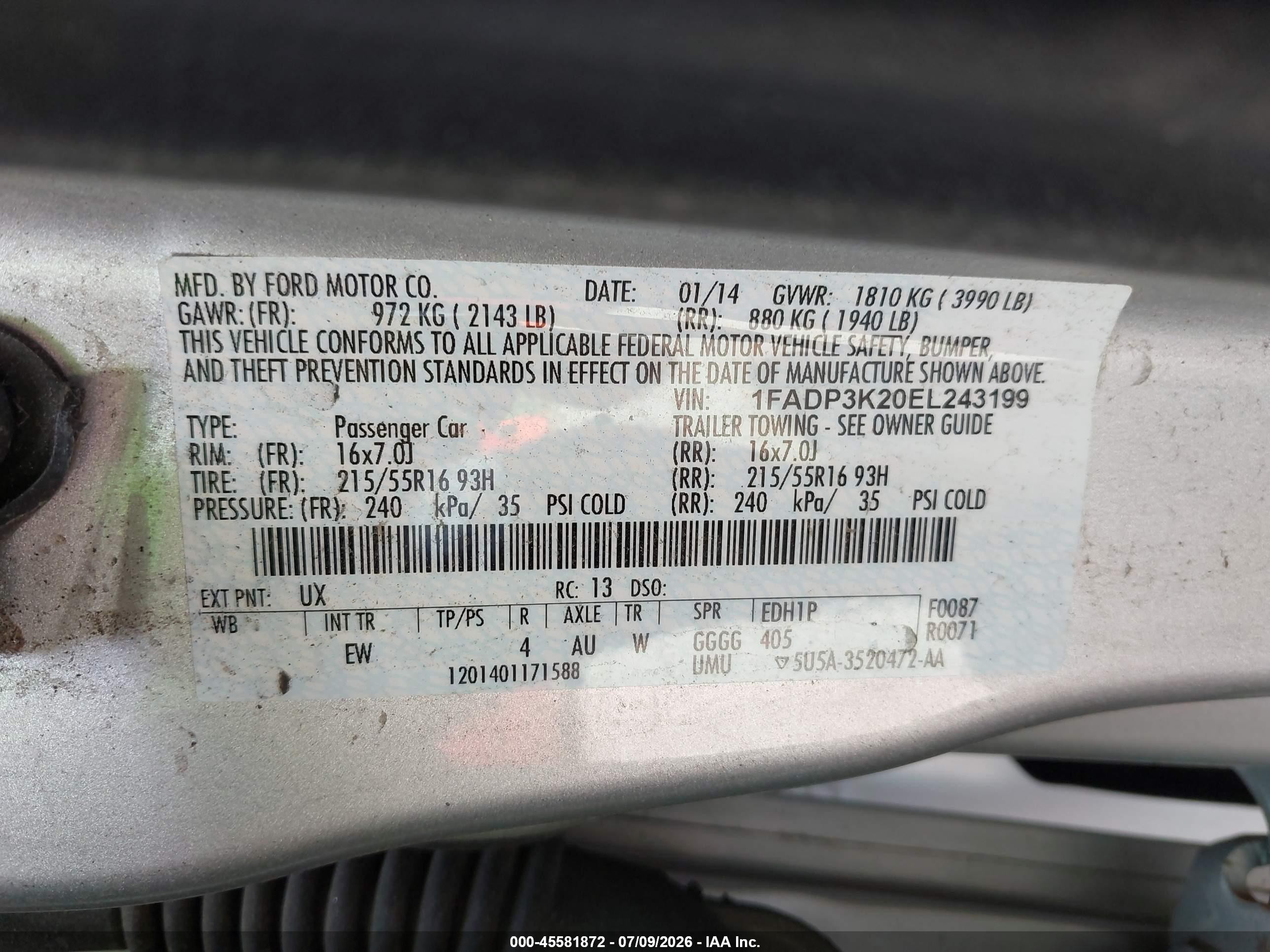 2014 Ford Focus Se Silver vin: 1FADP3K20EL243199