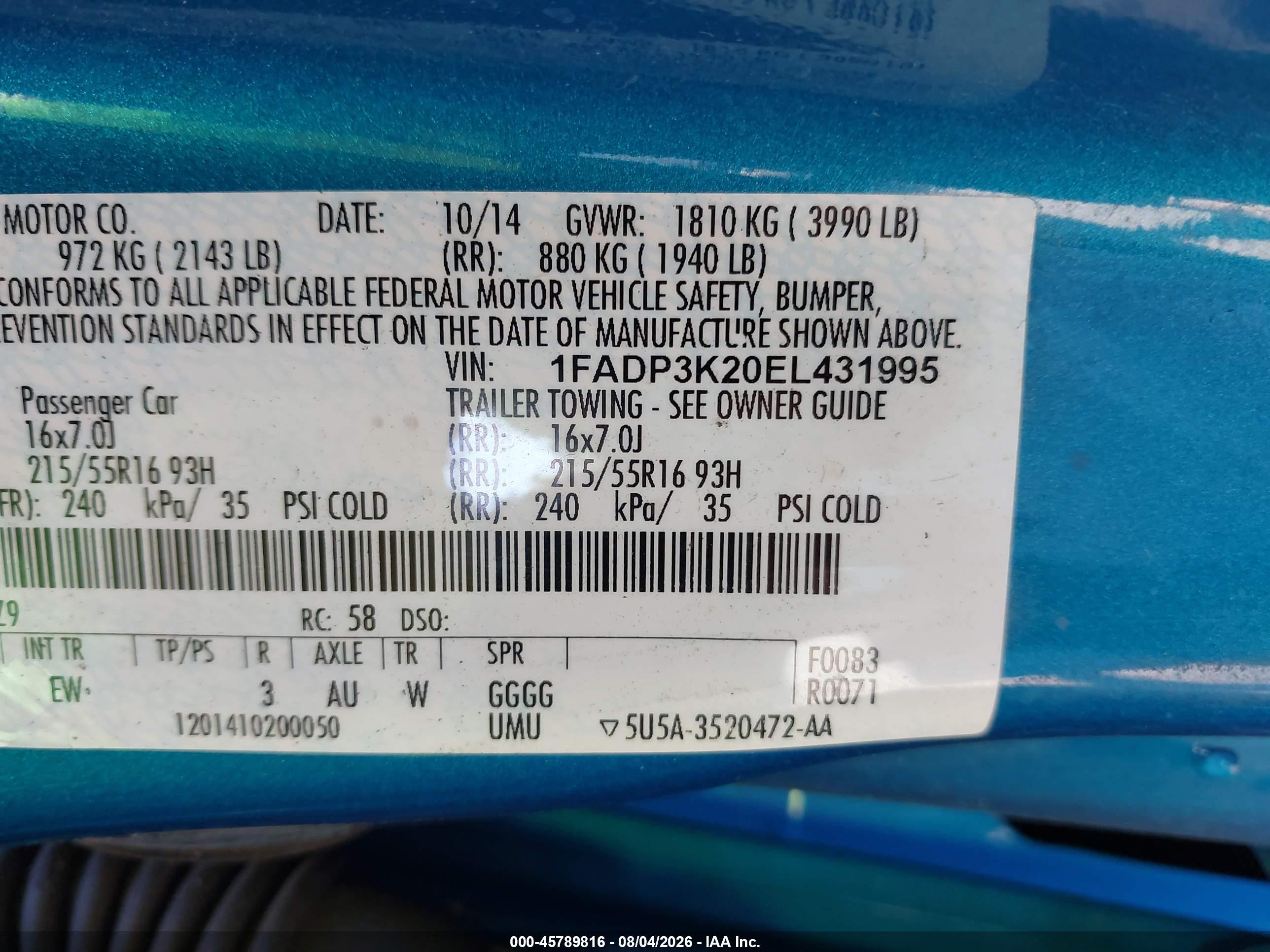 2014 Ford Focus Se Blue vin: 1FADP3K20EL431995