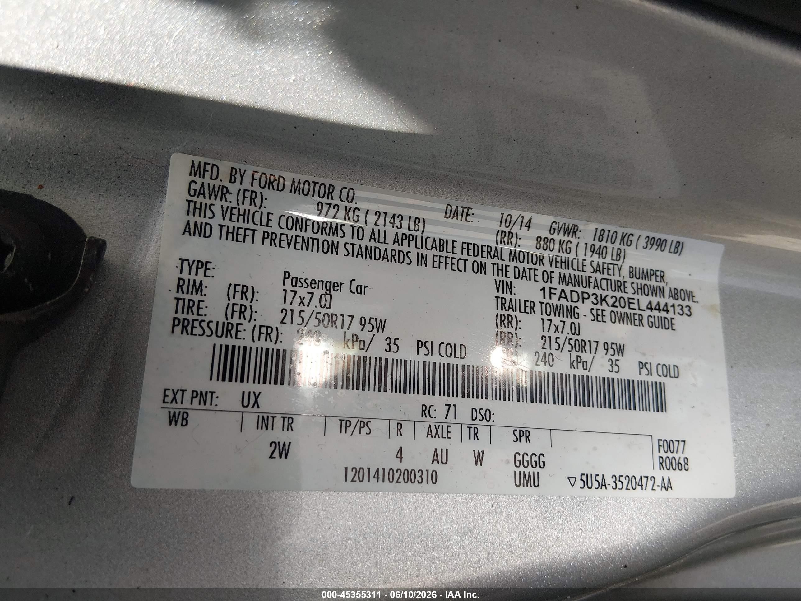 2014 Ford Focus Se Silver vin: 1FADP3K20EL444133