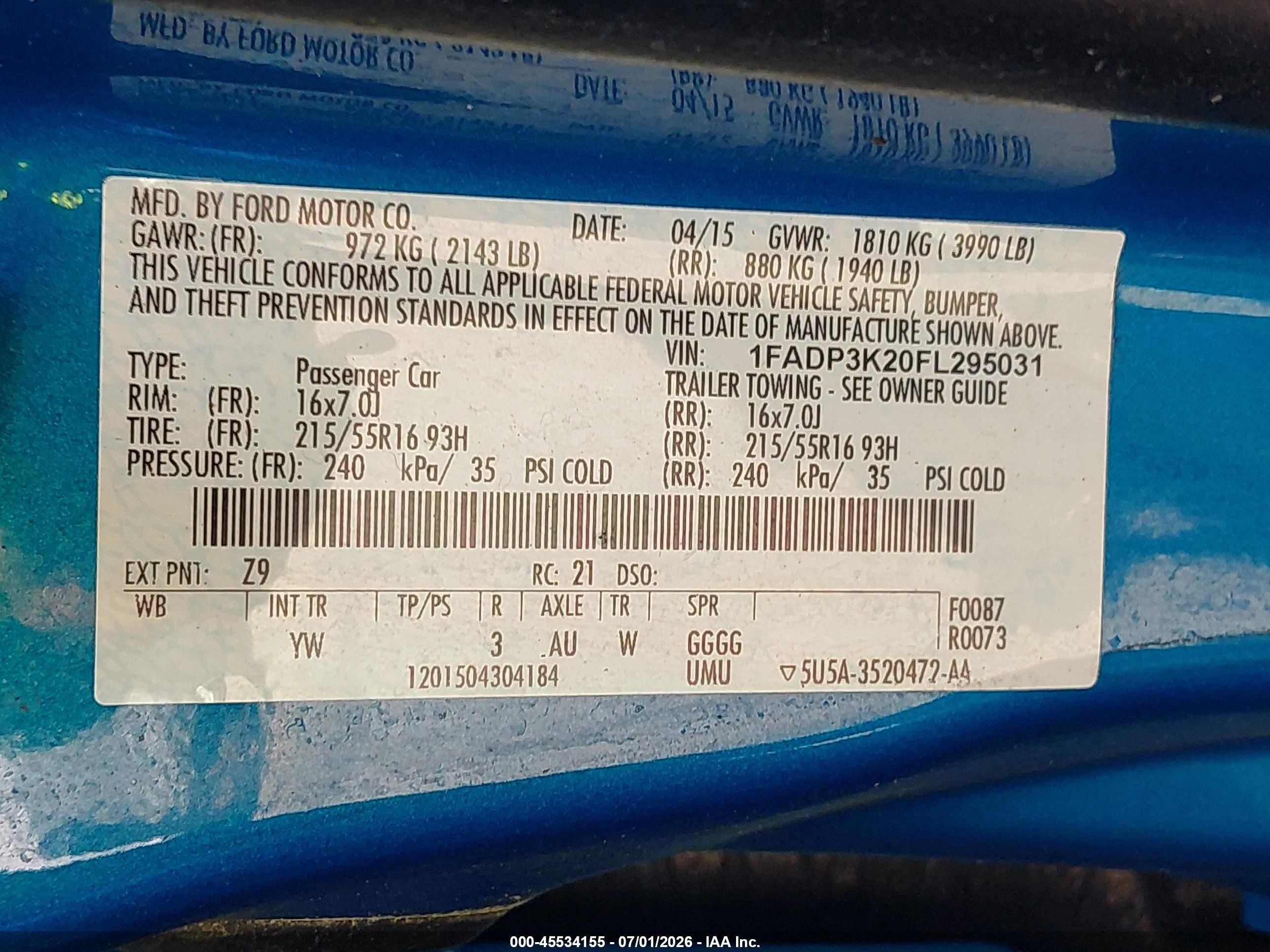 2015 Ford Focus Se Blue vin: 1FADP3K20FL295031