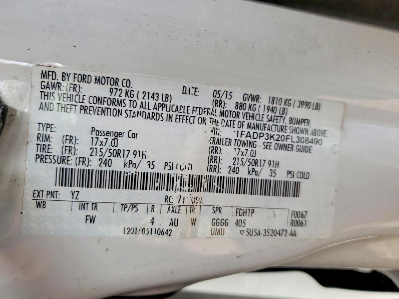 2015 Ford Focus Se White vin: 1FADP3K20FL308490