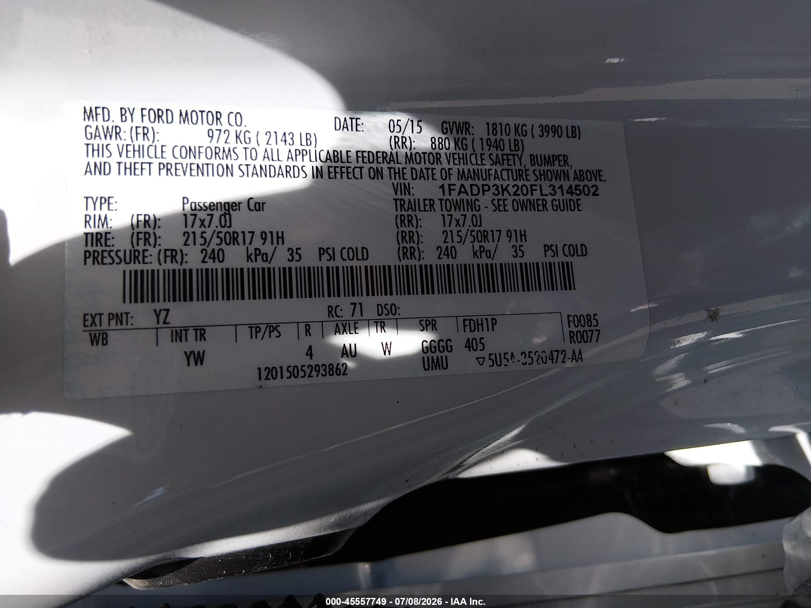 2015 Ford Focus Se White vin: 1FADP3K20FL314502